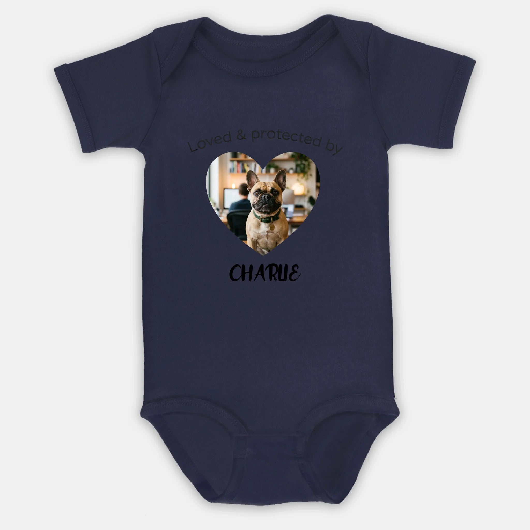 Personalized Frenchie Baby Onesie – Loved & Protected By Dog Lover Gift