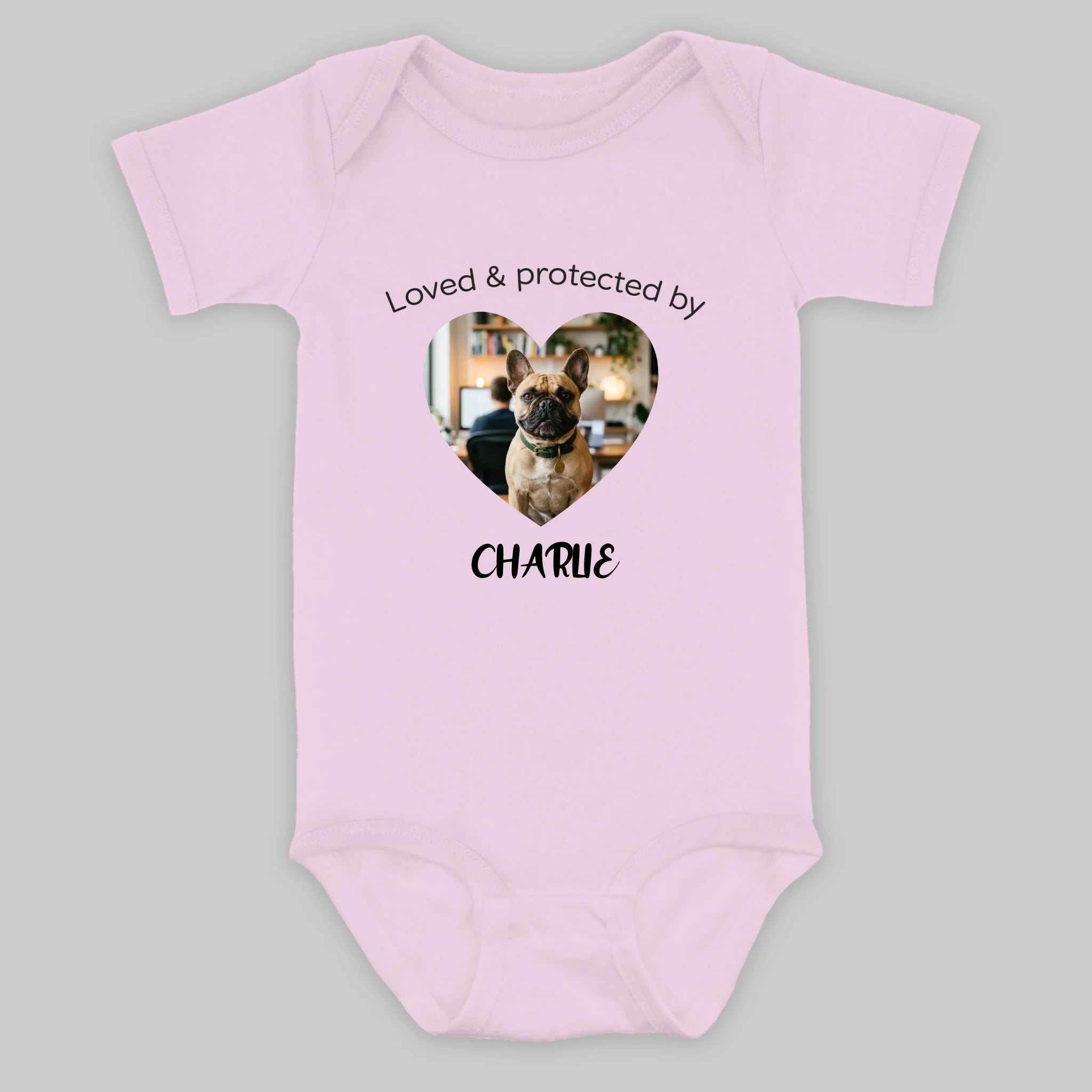 Personalized Frenchie Baby Onesie – Loved & Protected By Dog Lover Gift