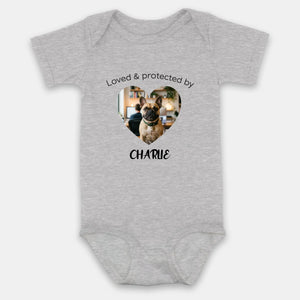 Personalized Frenchie Baby Onesie – Loved & Protected By Dog Lover Gift