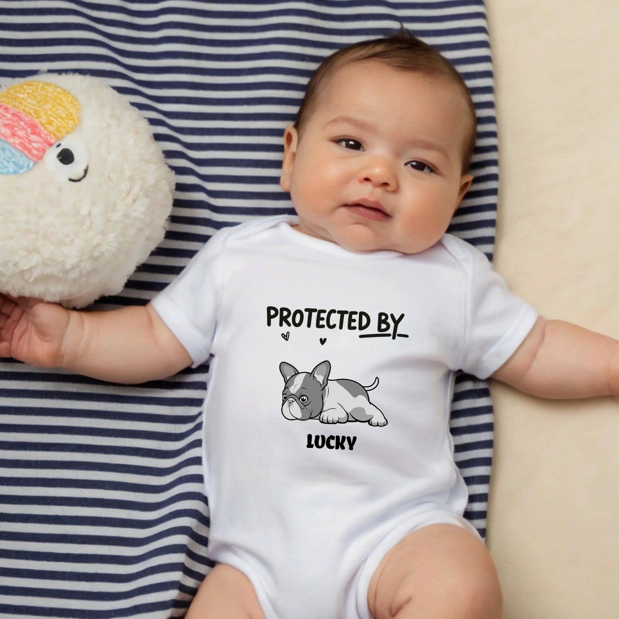 Customized Frenchie Baby Onesie – Protected By Dog Name Bodysuit
