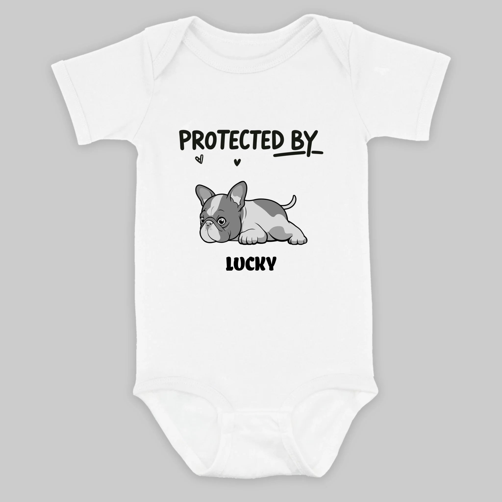 Customized Frenchie Baby Onesie – Protected By Dog Name Bodysuit