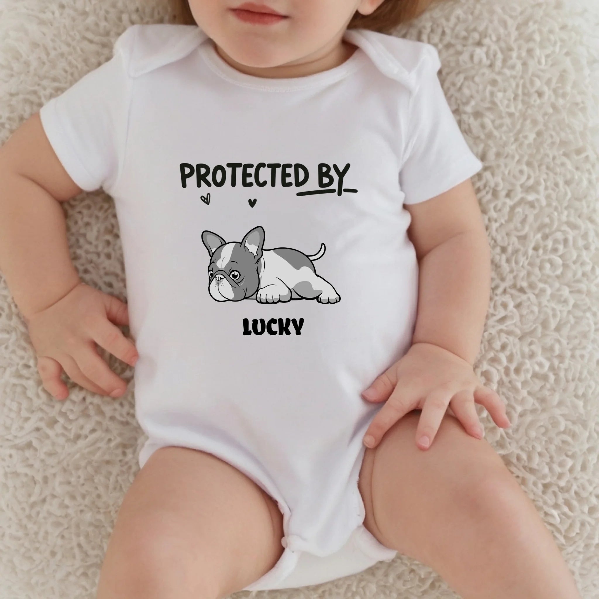 Customized Frenchie Baby Onesie – Protected By Dog Name Bodysuit