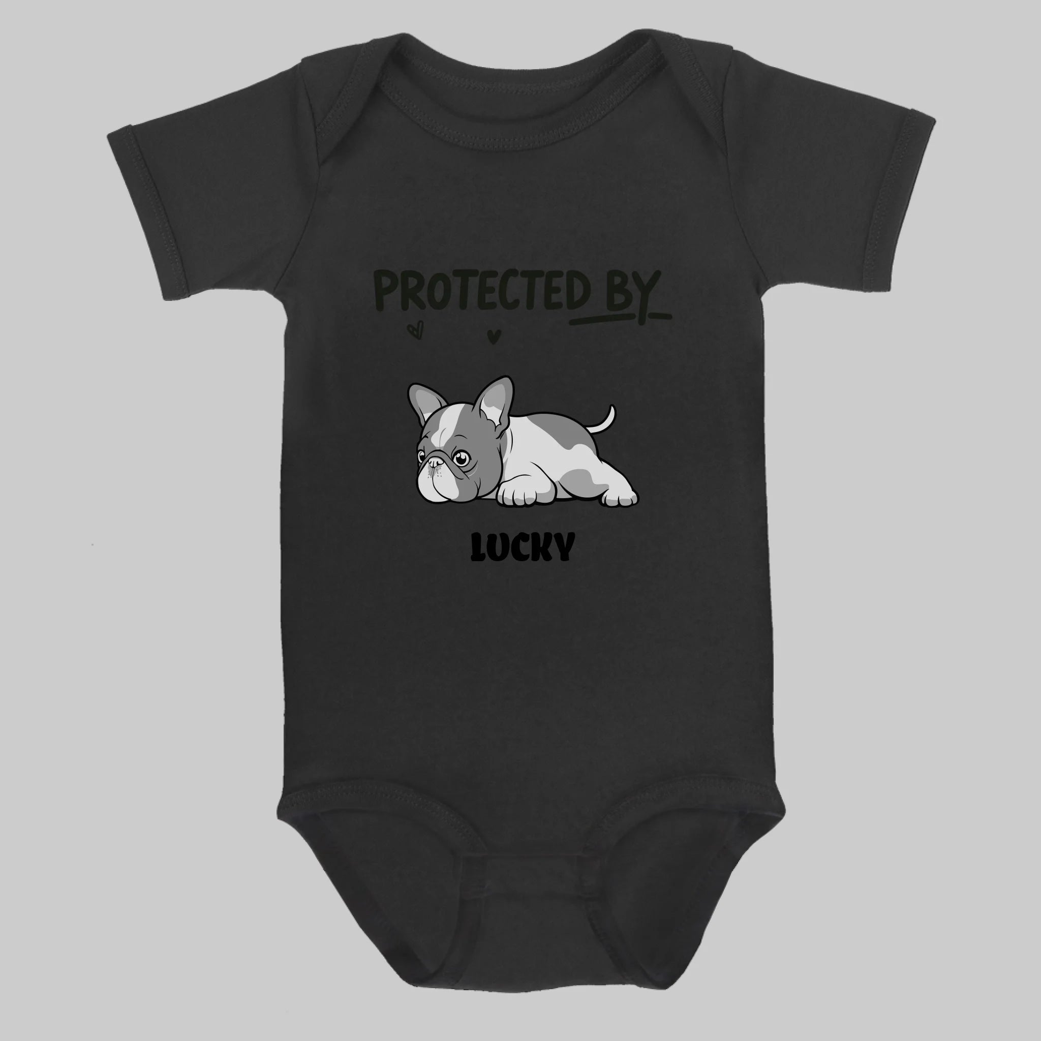 Customized Frenchie Baby Onesie – Protected By Dog Name Bodysuit