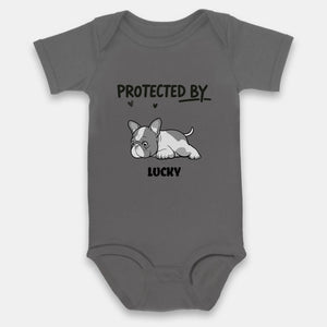 Customized Frenchie Baby Onesie – Protected By Dog Name Bodysuit