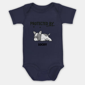 Customized Frenchie Baby Onesie – Protected By Dog Name Bodysuit