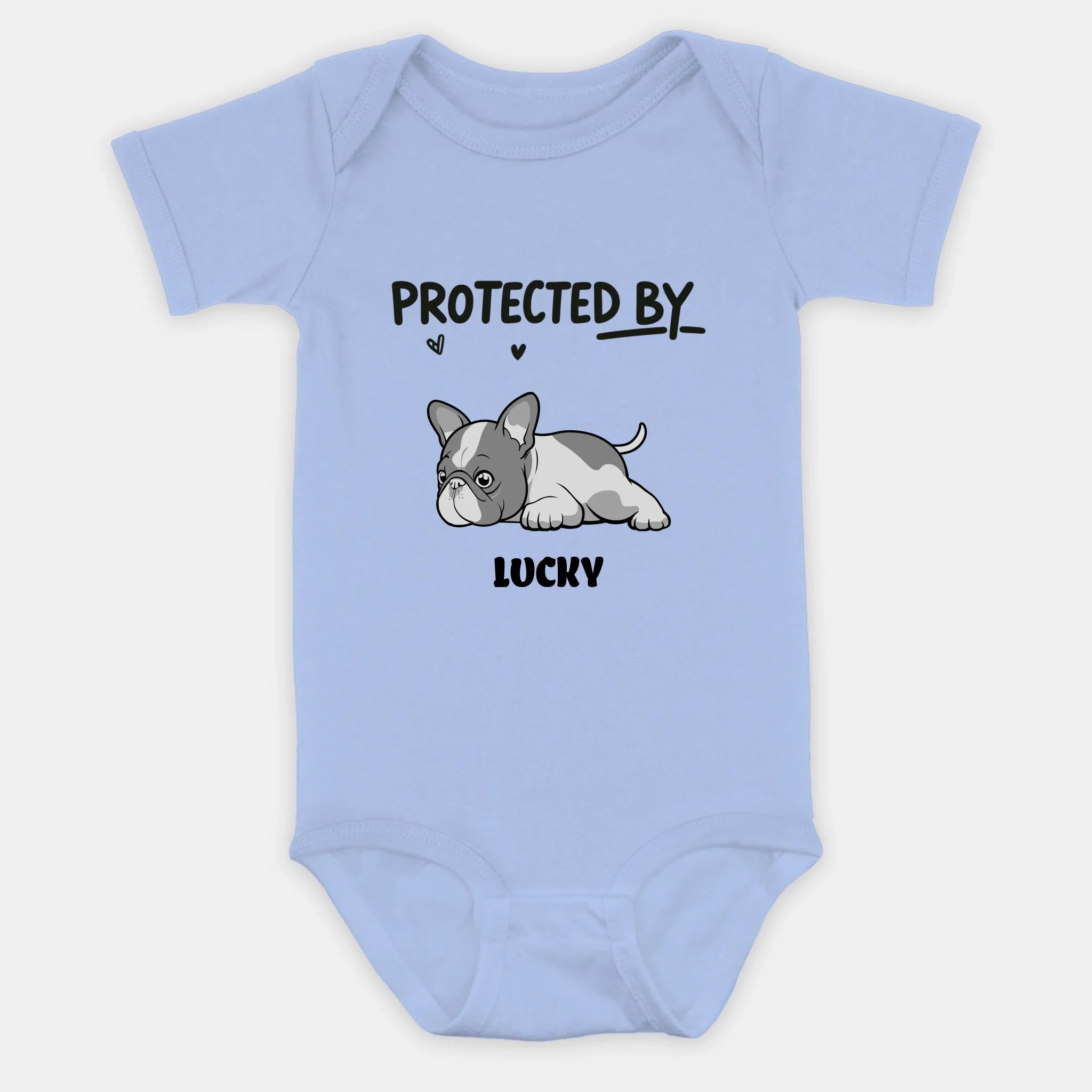 Customized Frenchie Baby Onesie – Protected By Dog Name Bodysuit