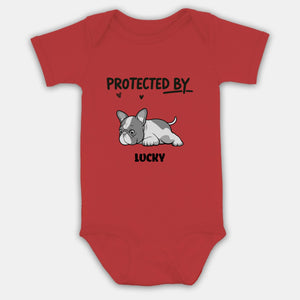 Customized Frenchie Baby Onesie – Protected By Dog Name Bodysuit