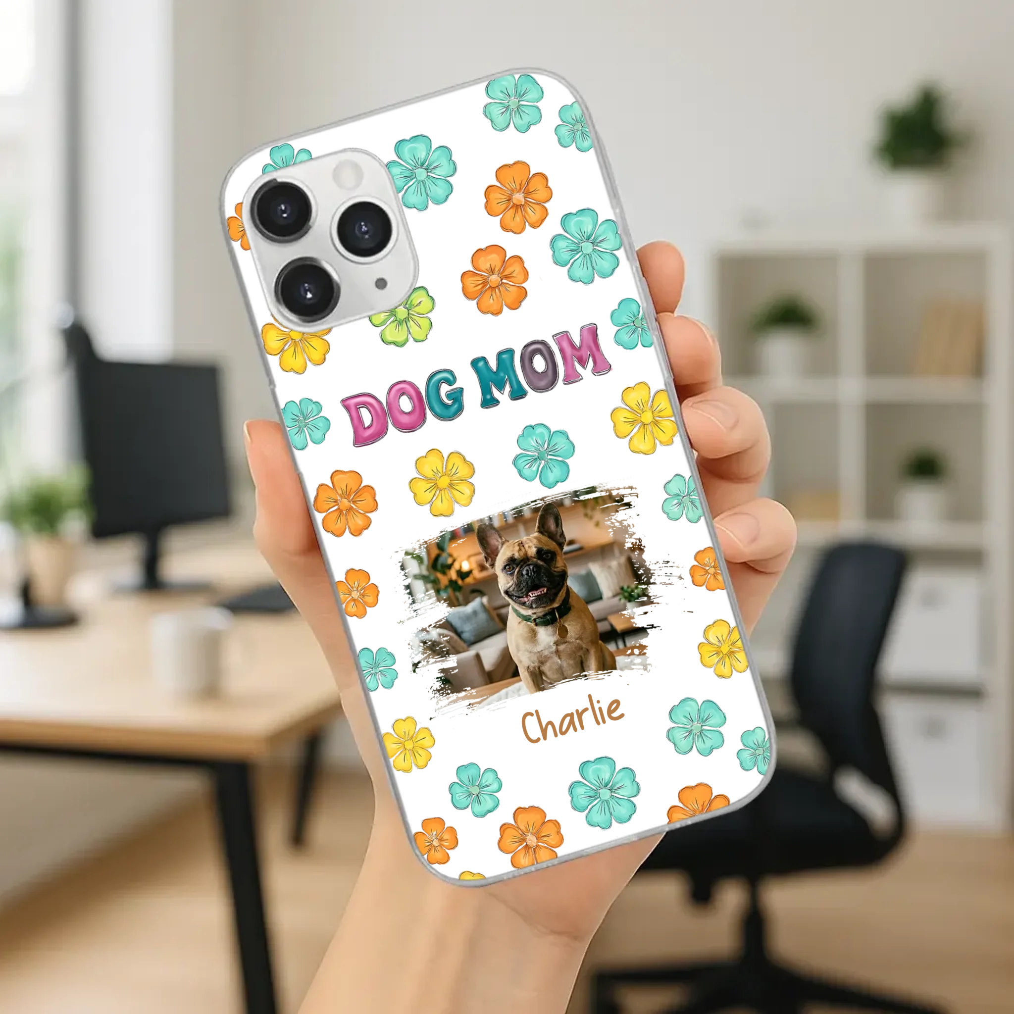 Personalized French Bulldog Phone Case – Dog Mom Colorful Floral Photo Cover