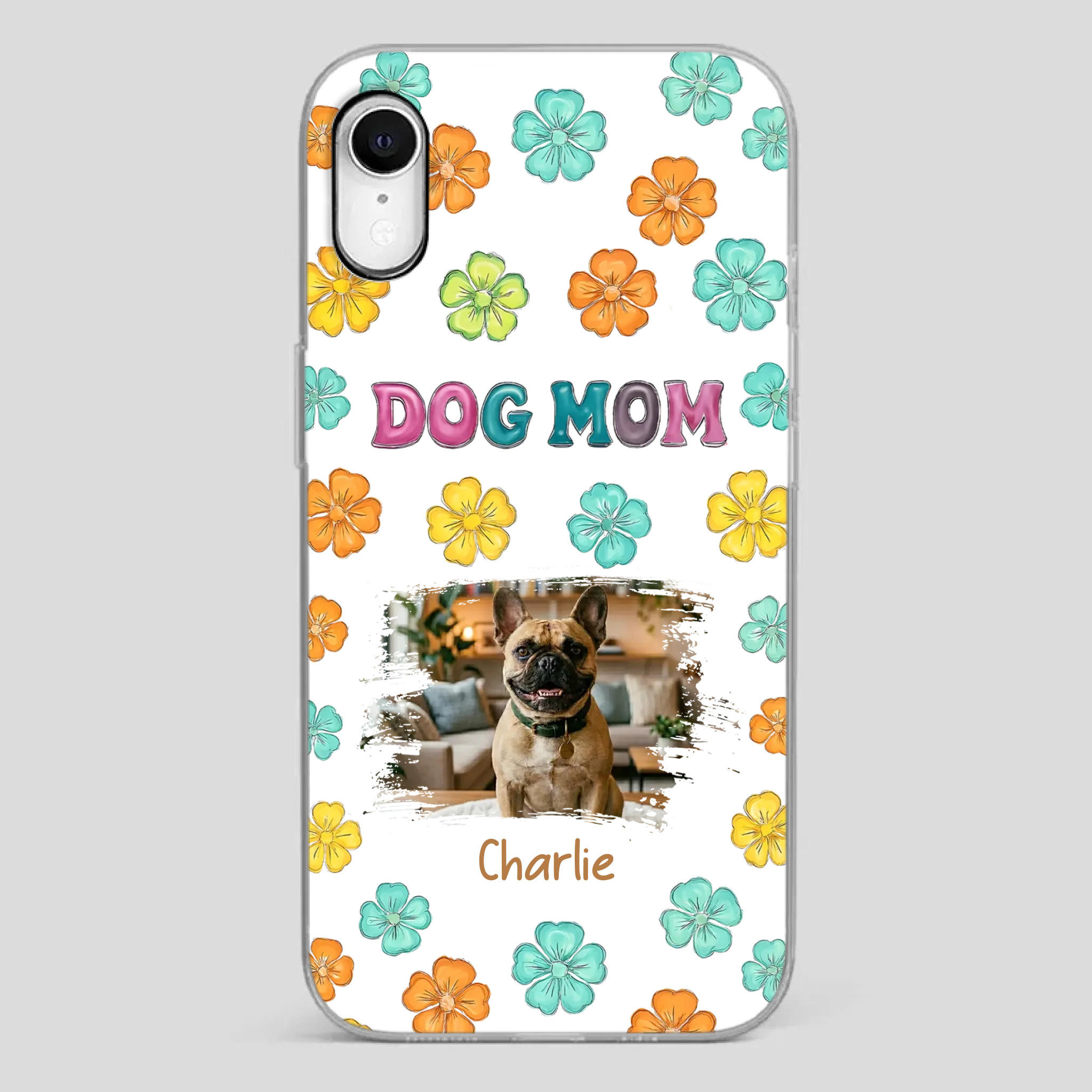 Personalized French Bulldog Phone Case – Dog Mom Colorful Floral Photo Cover