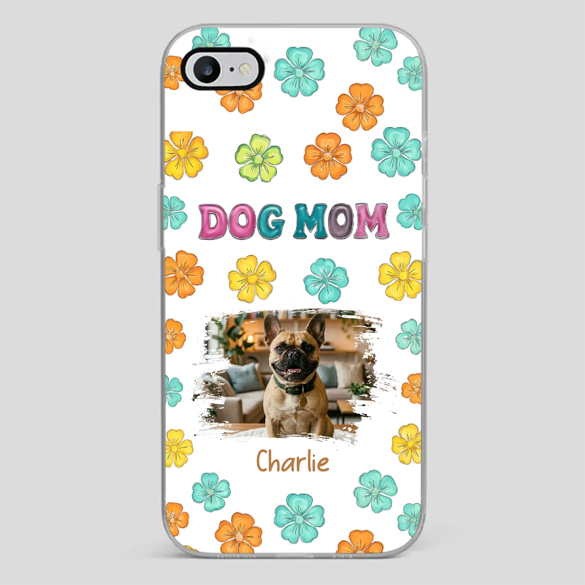 Personalized French Bulldog Phone Case – Dog Mom Colorful Floral Photo Cover