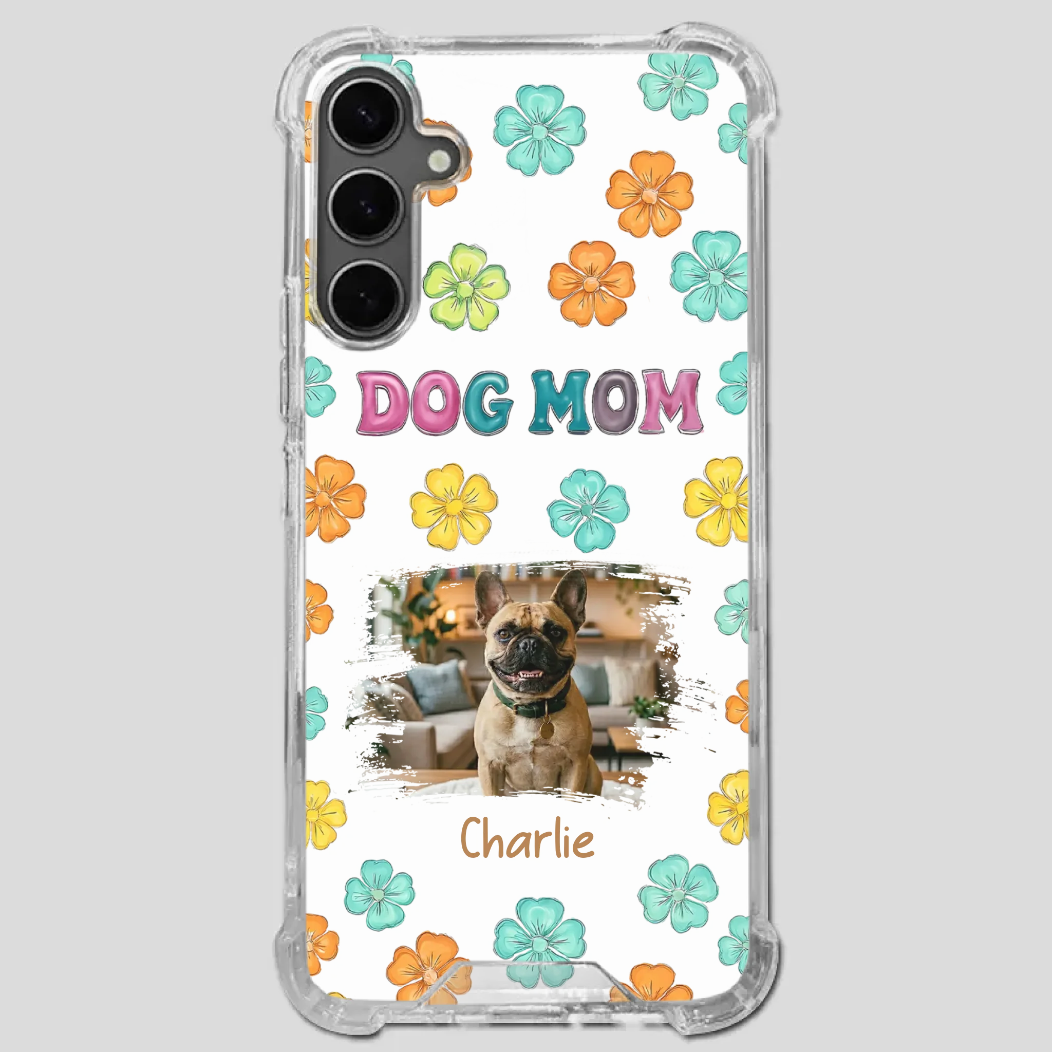 Personalized French Bulldog Phone Case – Dog Mom Colorful Floral Photo Cover