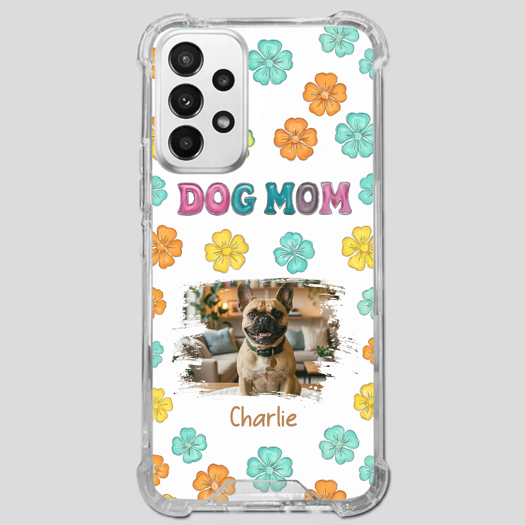 Personalized French Bulldog Phone Case – Dog Mom Colorful Floral Photo Cover