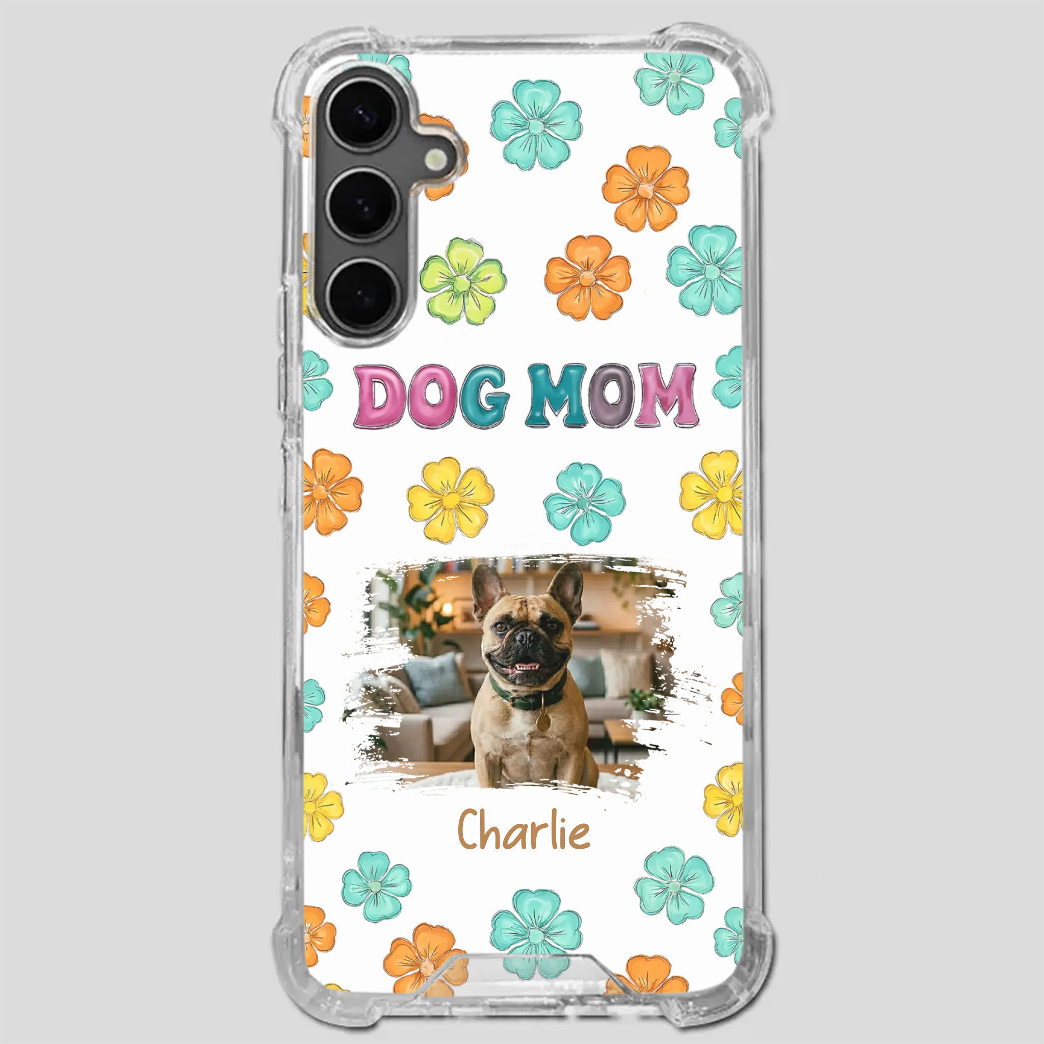 Personalized French Bulldog Phone Case – Dog Mom Colorful Floral Photo Cover