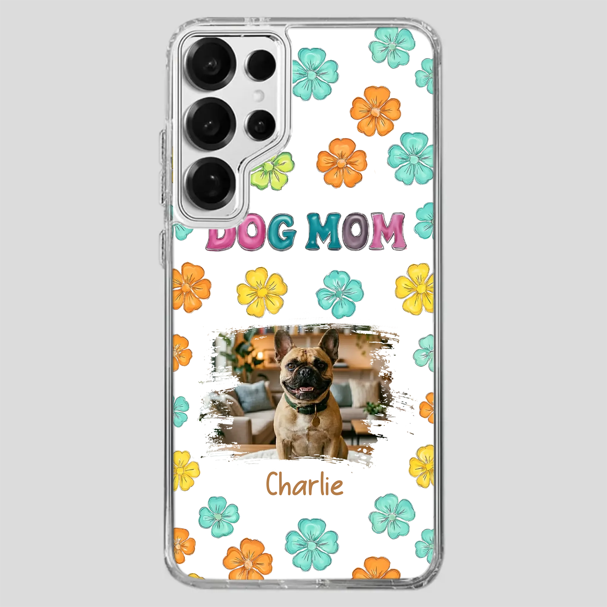 Personalized French Bulldog Phone Case – Dog Mom Colorful Floral Photo Cover