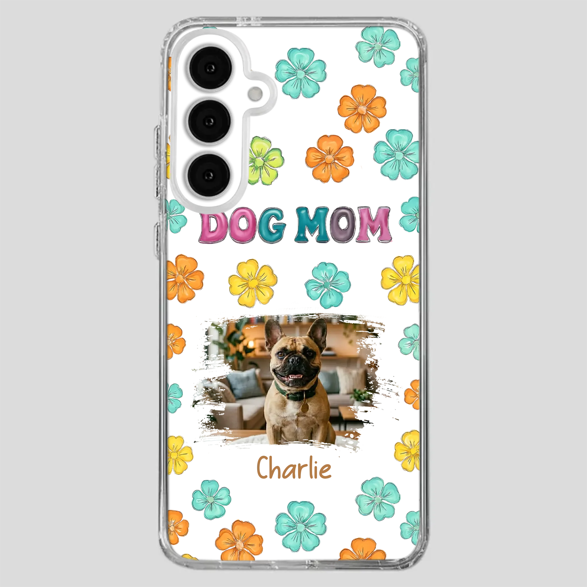 Personalized French Bulldog Phone Case – Dog Mom Colorful Floral Photo Cover