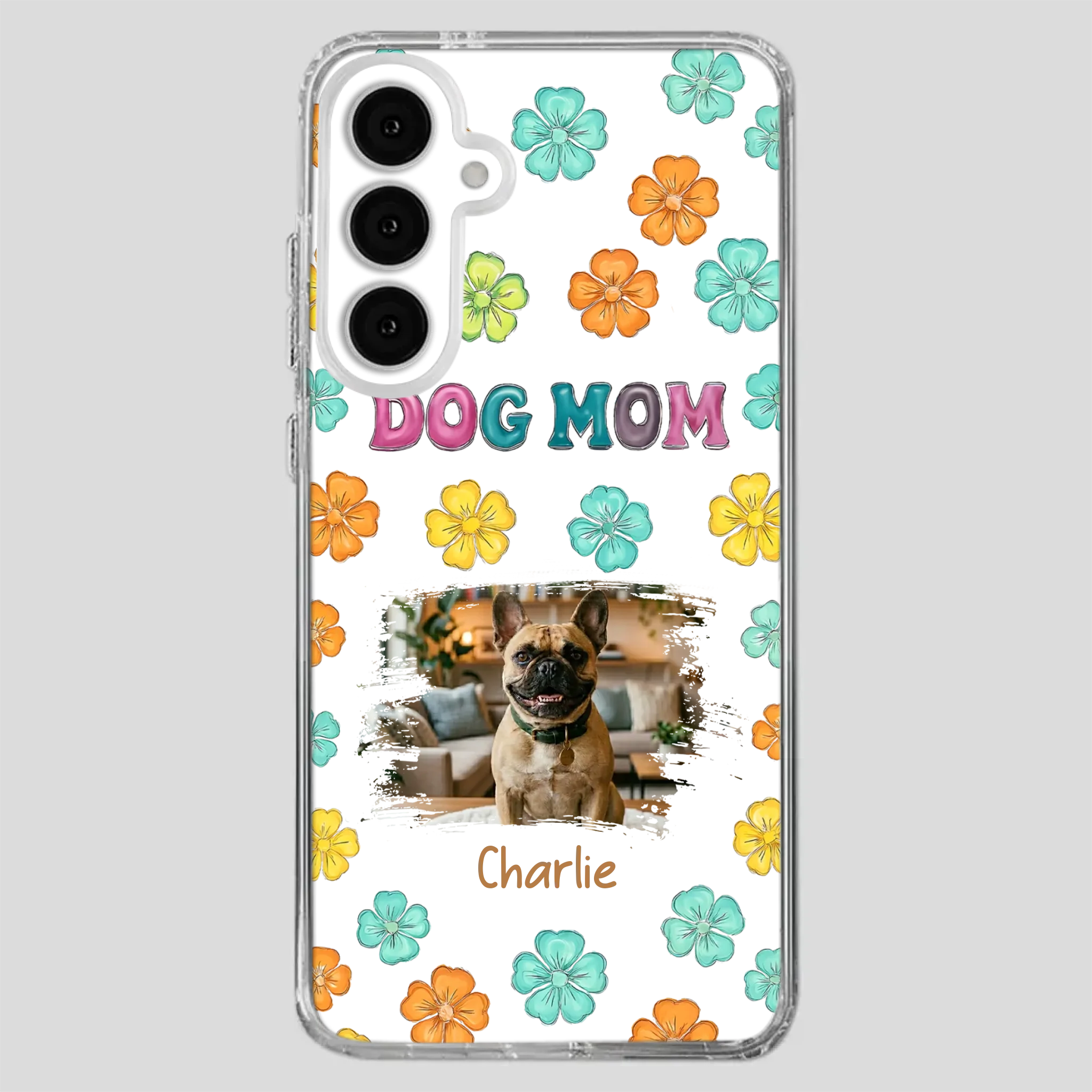 Personalized French Bulldog Phone Case – Dog Mom Colorful Floral Photo Cover