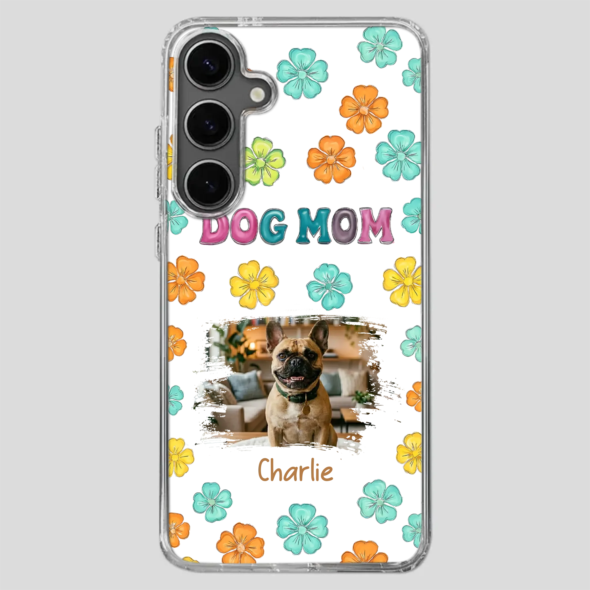 Personalized French Bulldog Phone Case – Dog Mom Colorful Floral Photo Cover