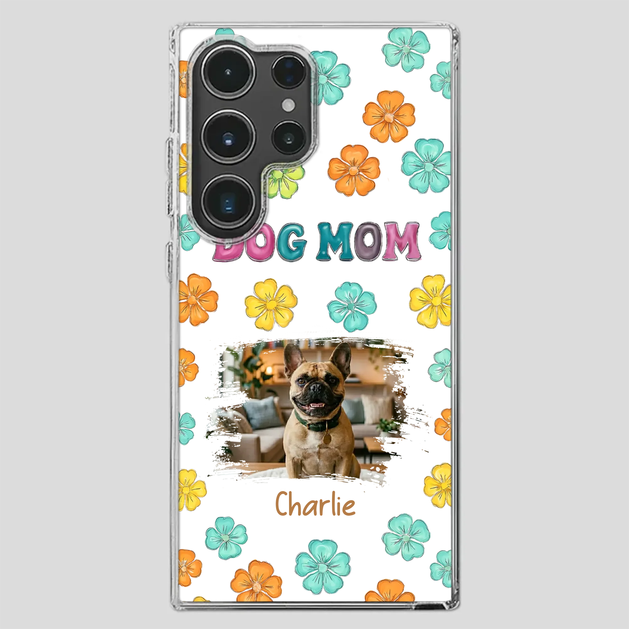 Personalized French Bulldog Phone Case – Dog Mom Colorful Floral Photo Cover