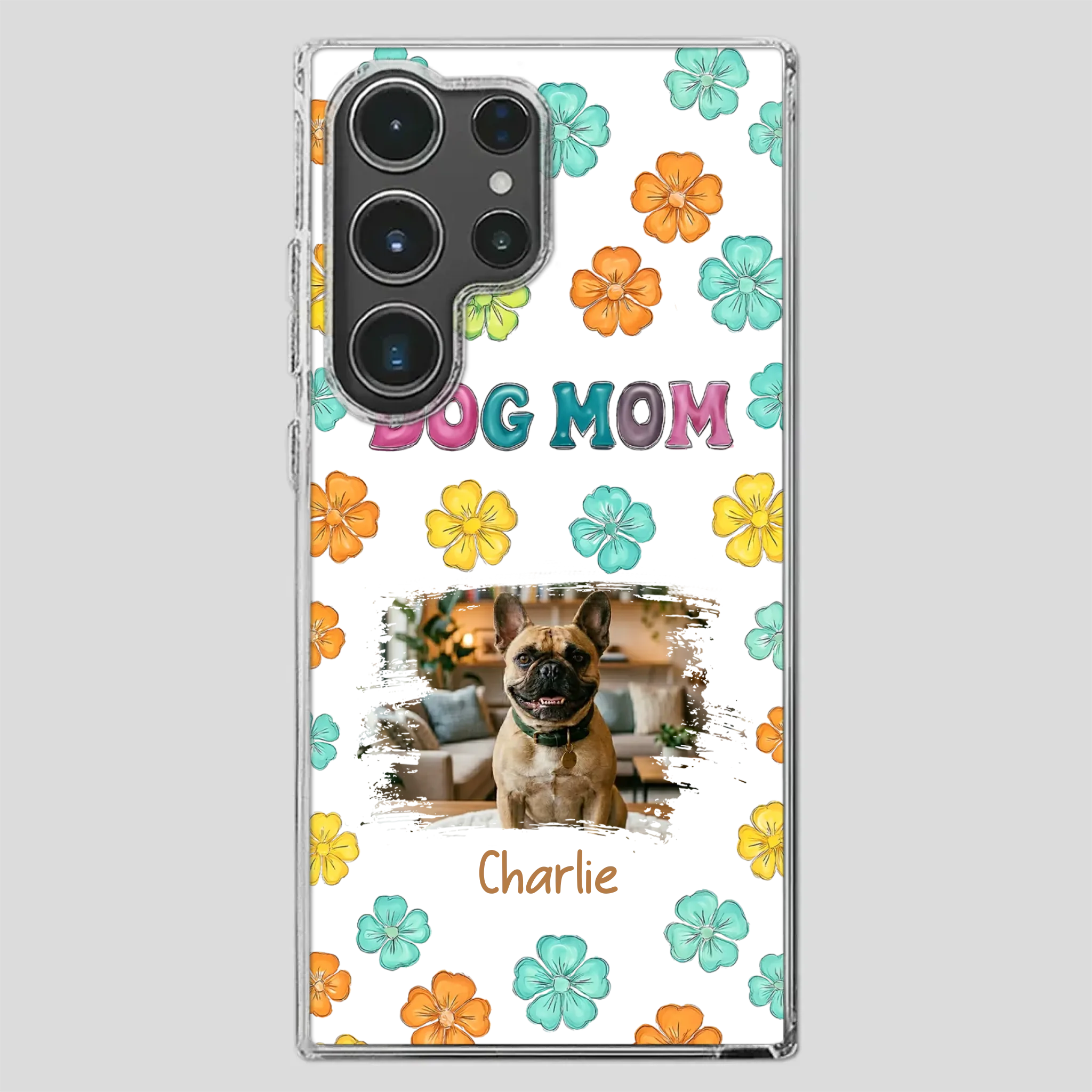 Personalized French Bulldog Phone Case – Dog Mom Colorful Floral Photo Cover