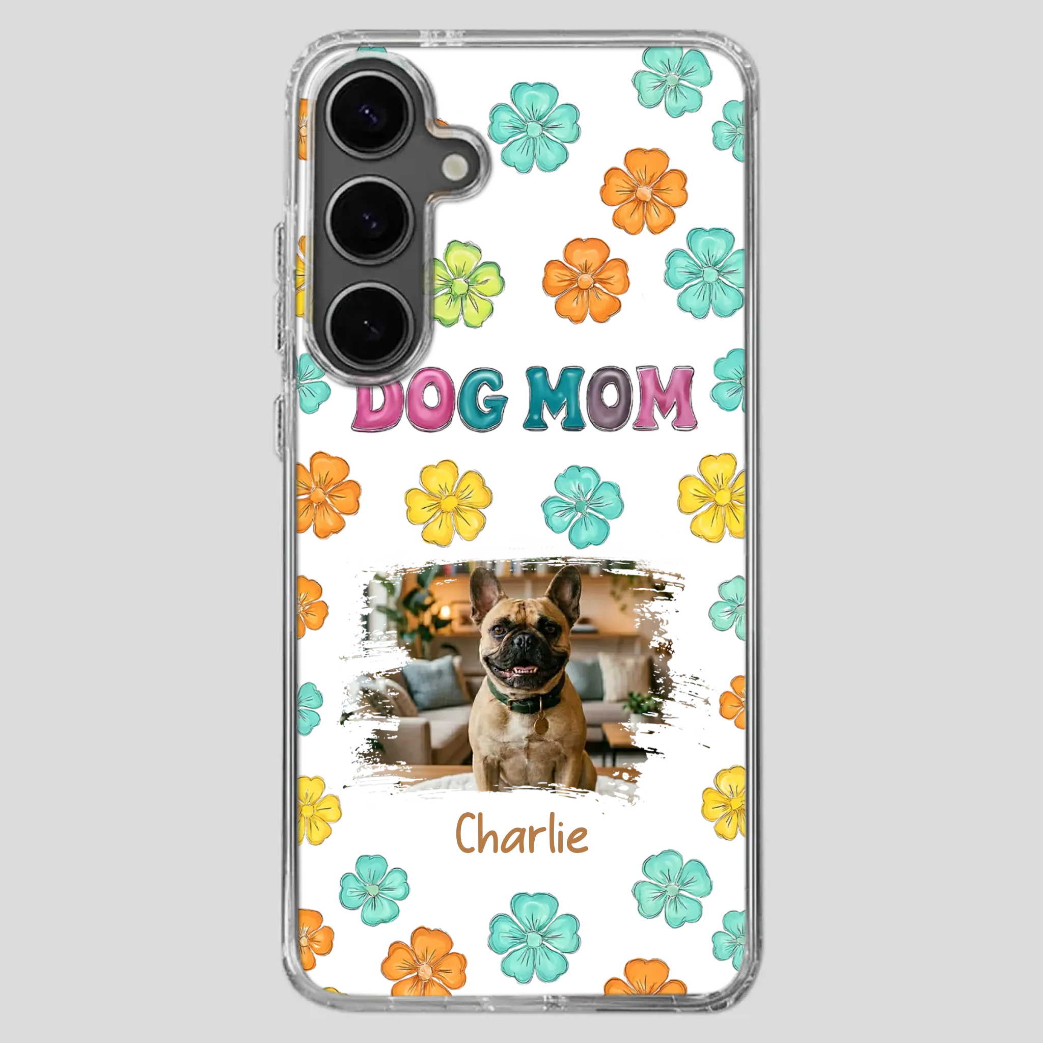 Personalized French Bulldog Phone Case – Dog Mom Colorful Floral Photo Cover