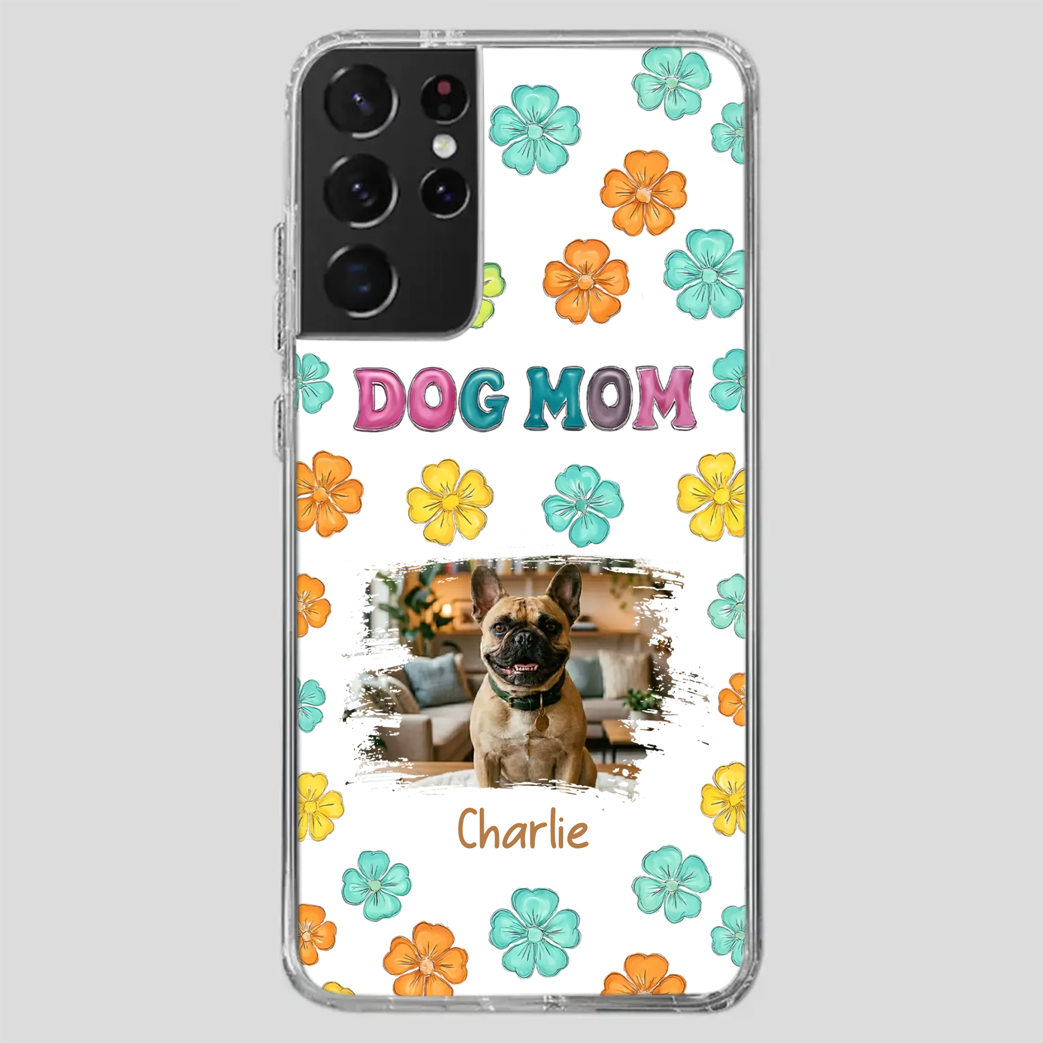 Personalized French Bulldog Phone Case – Dog Mom Colorful Floral Photo Cover
