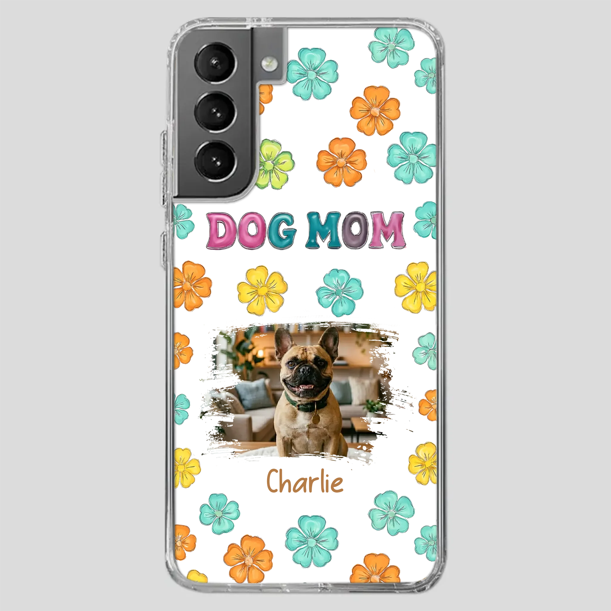 Personalized French Bulldog Phone Case – Dog Mom Colorful Floral Photo Cover