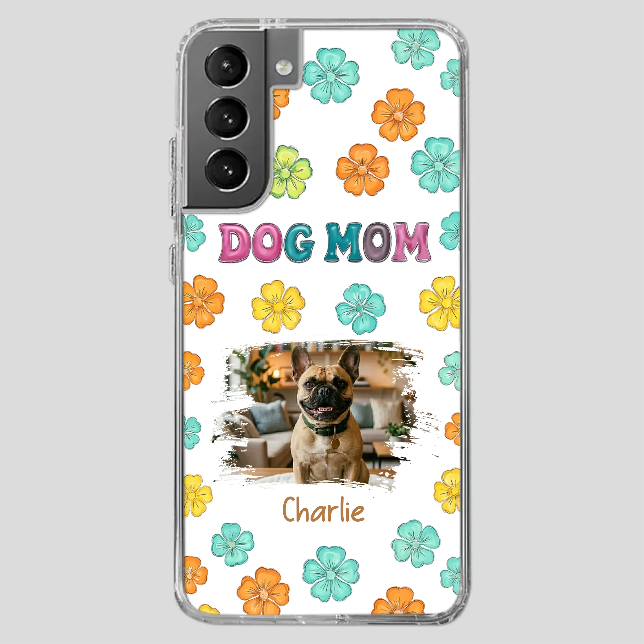 Personalized French Bulldog Phone Case – Dog Mom Colorful Floral Photo Cover