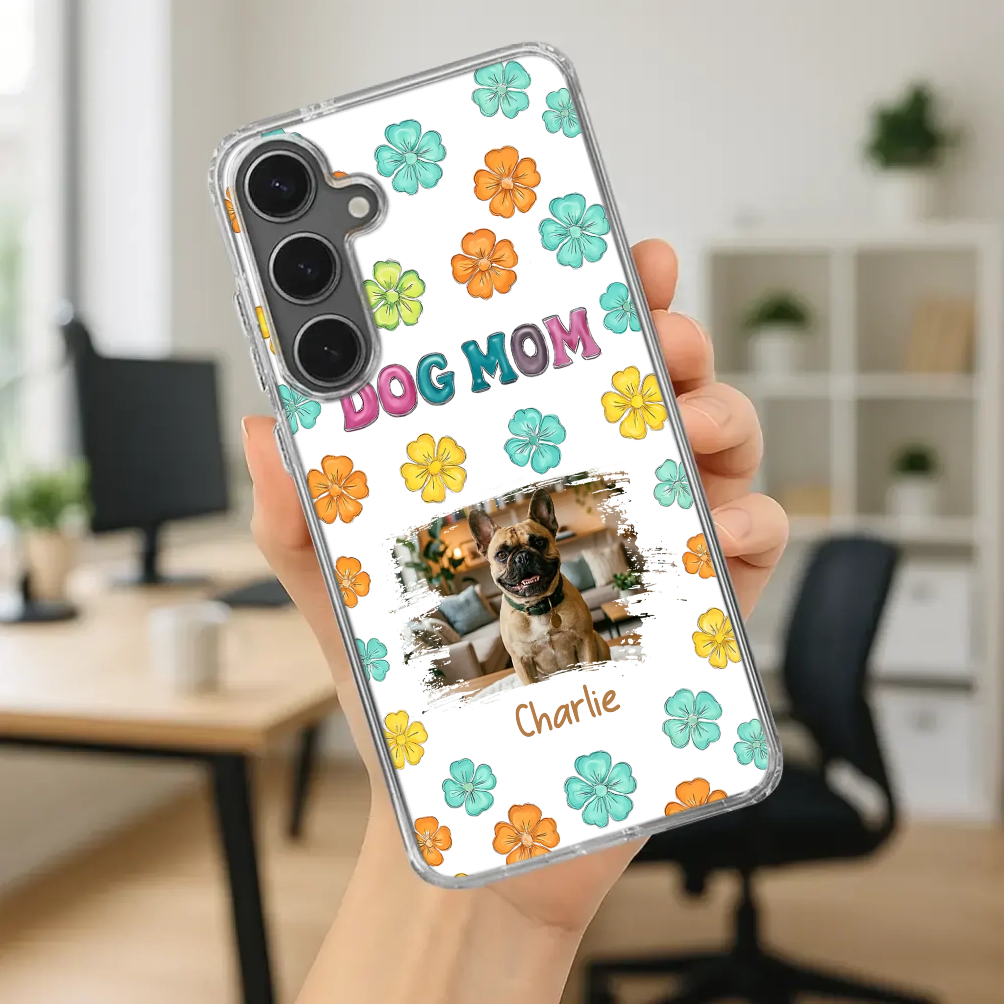 Personalized French Bulldog Phone Case – Dog Mom Colorful Floral Photo Cover