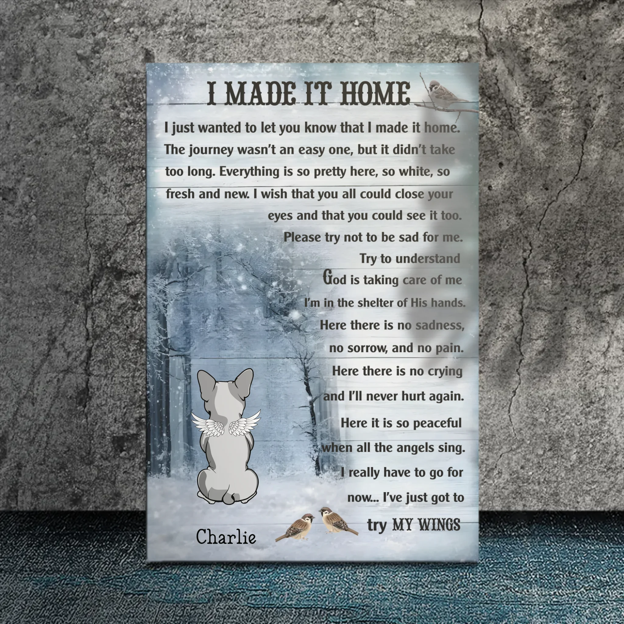 Personalized Frenchie Canvas Wall Art – I Made It Home Dog Memorial Print