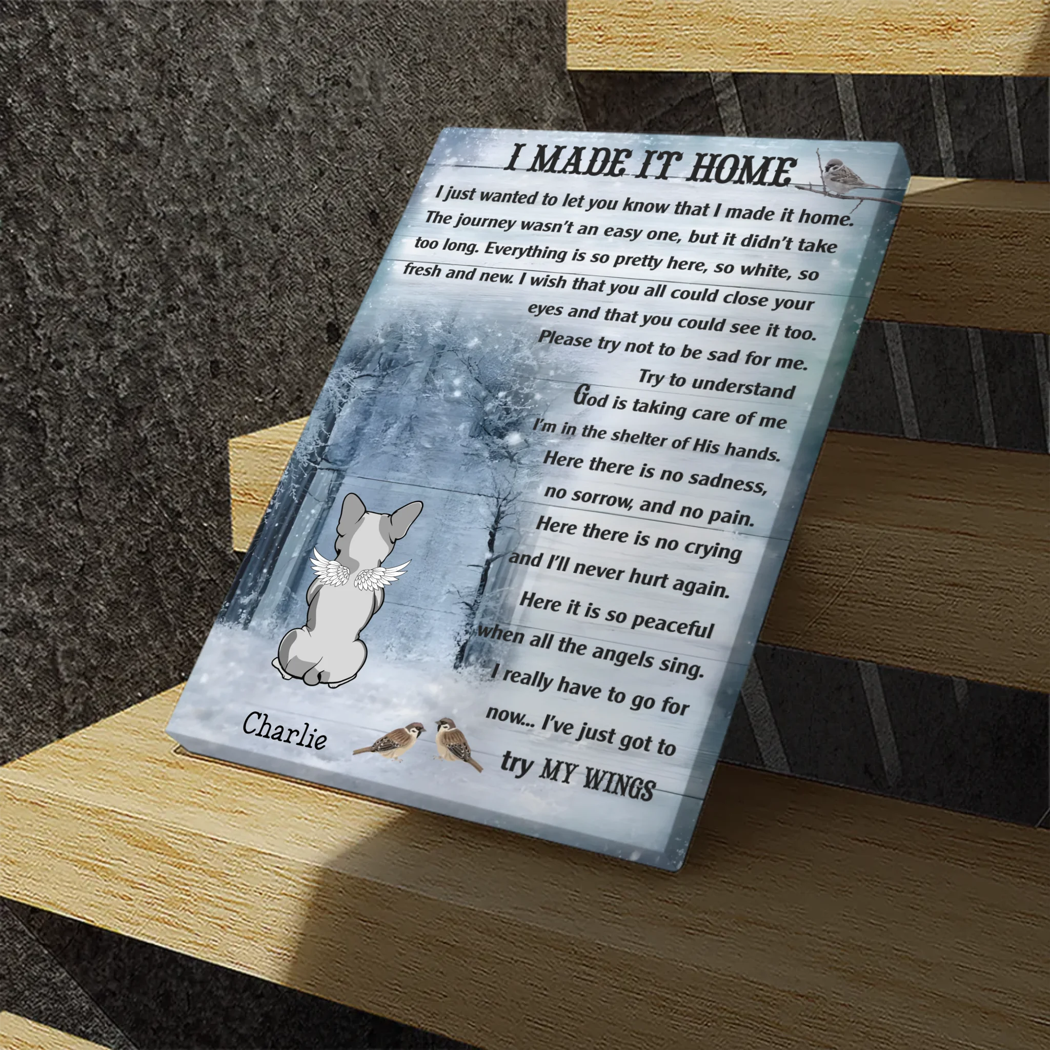 Personalized Frenchie Canvas Wall Art – I Made It Home Dog Memorial Print