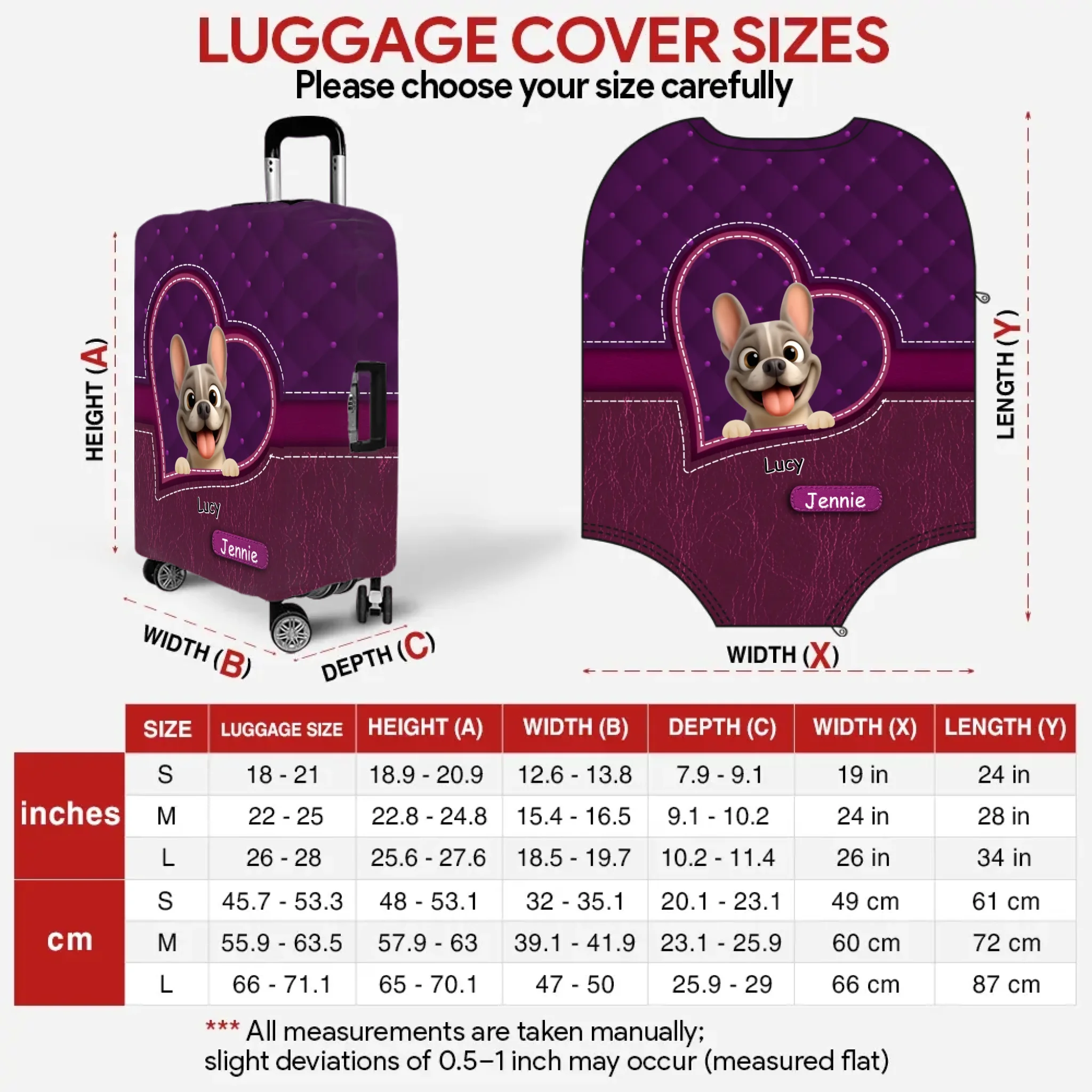 Personalized French Bulldog Luggage Cover – Purple Heart Gift For Dog Lovers