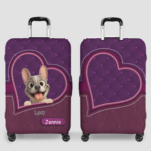 Personalized French Bulldog Luggage Cover – Purple Heart Gift For Dog Lovers