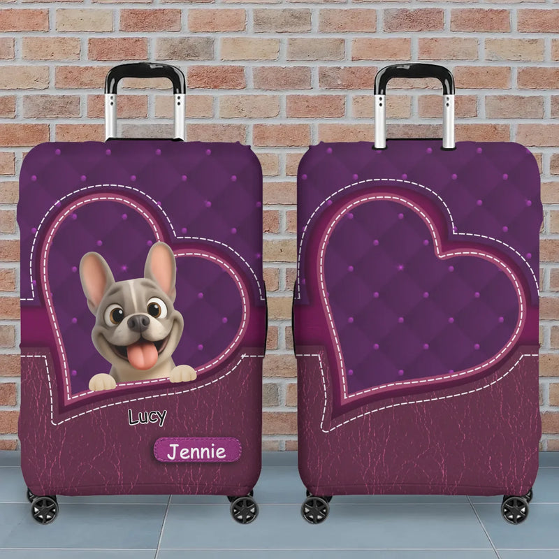 Personalized French Bulldog Luggage Cover – Purple Heart Gift For Dog Lovers