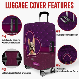Personalized French Bulldog Luggage Cover – Purple Heart Gift For Dog Lovers