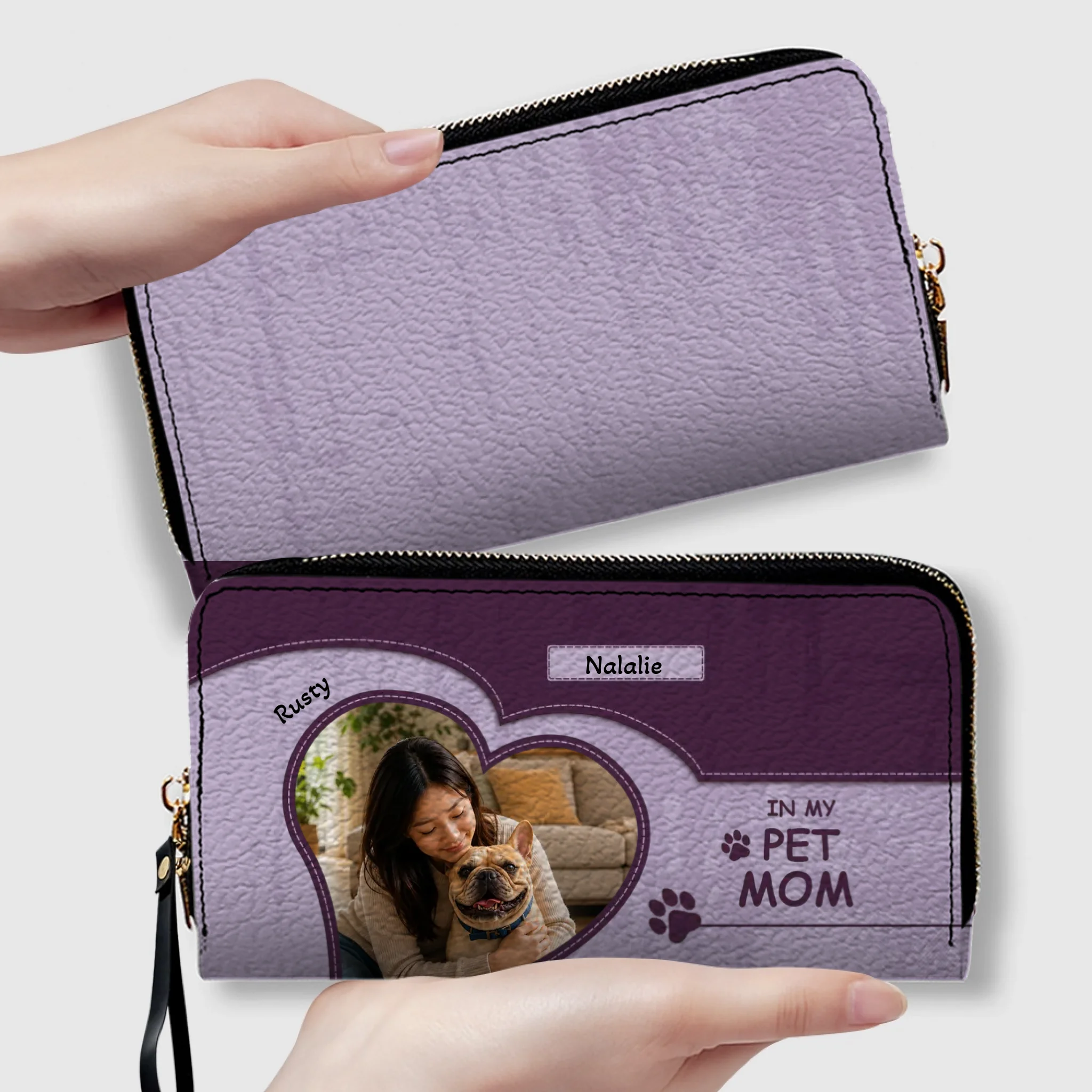 Personalized Frenchie Leather Wallet – Custom Photo Heart For Dog Mom