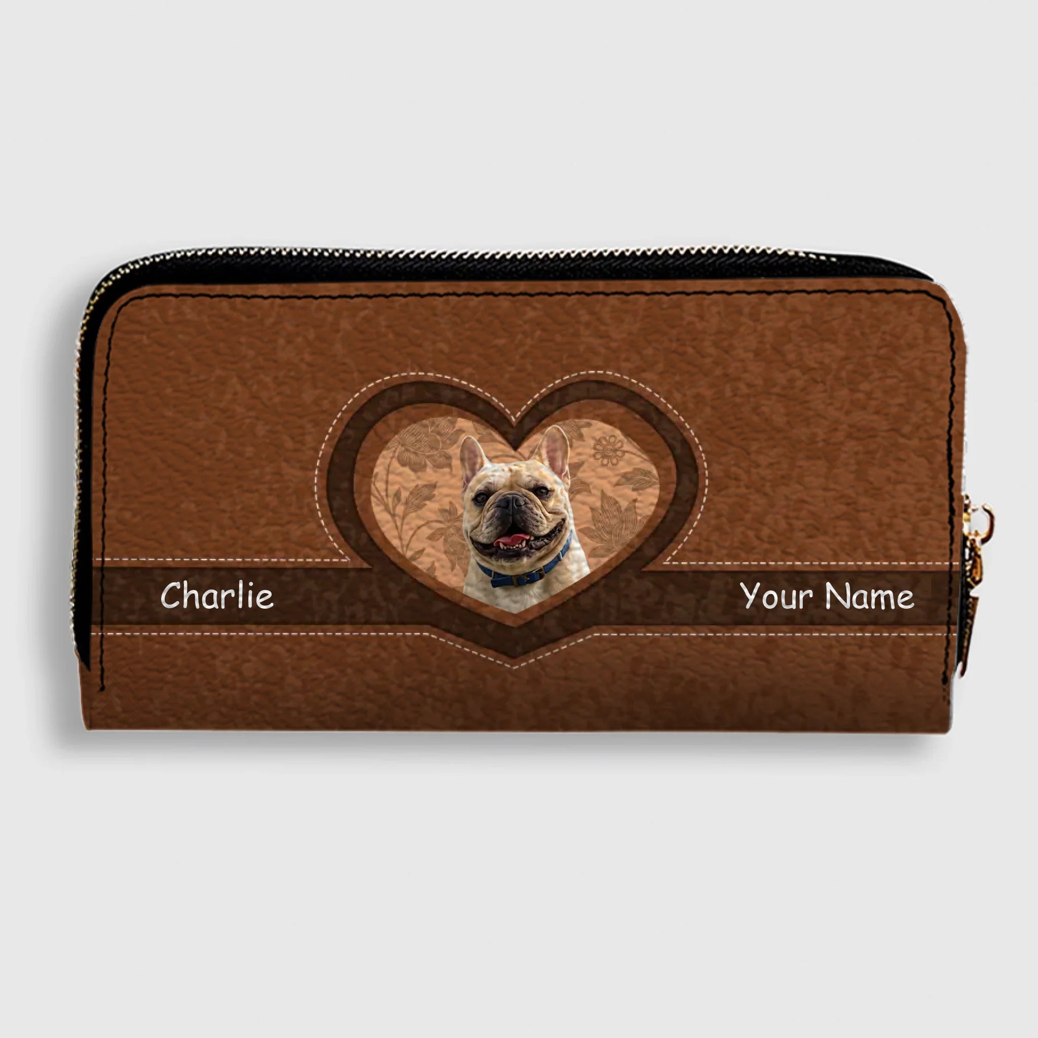Personalized French Bulldog Vintage Heart  Leather Wallet – Gift For Dog Lovers