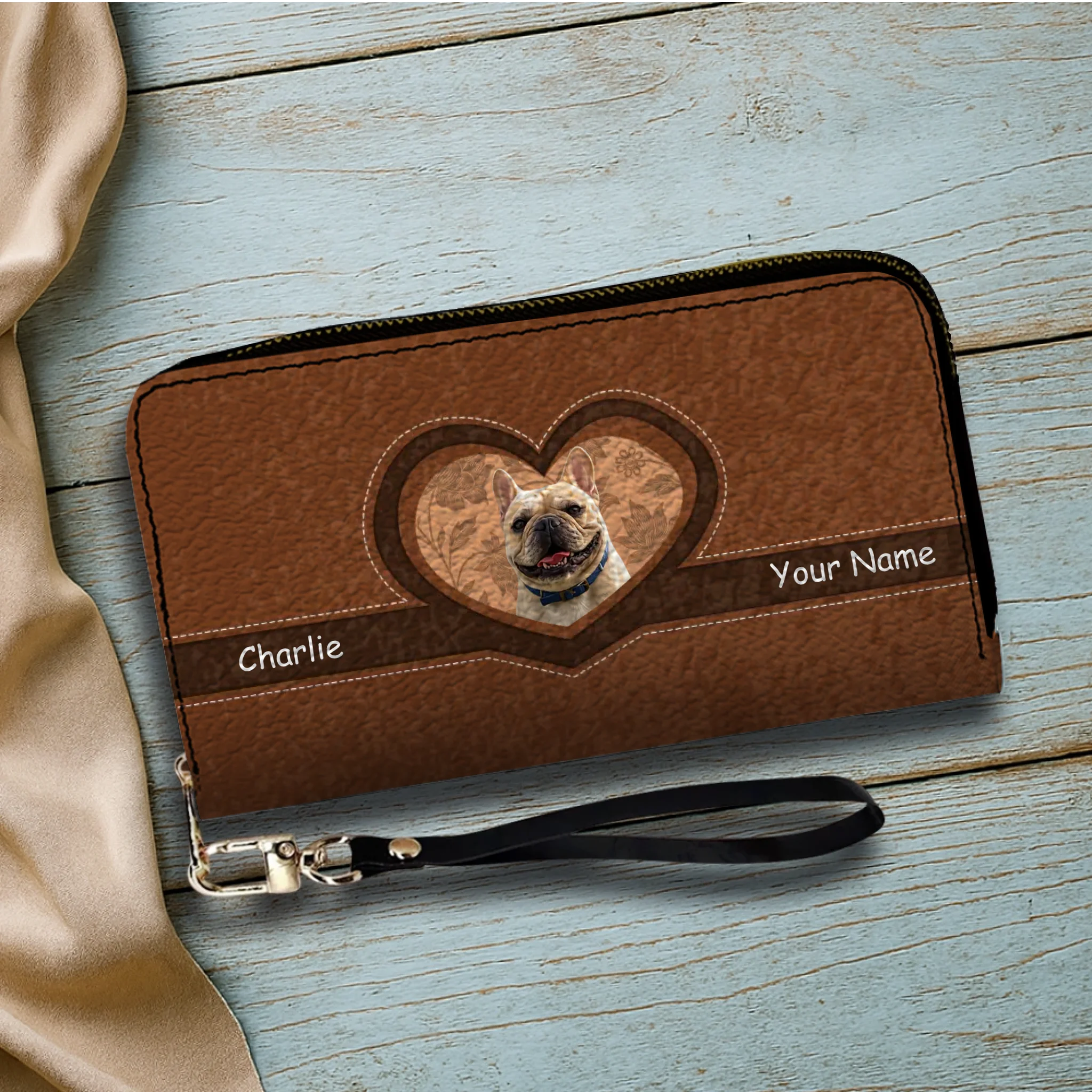Personalized French Bulldog Vintage Heart  Leather Wallet – Gift For Dog Lovers