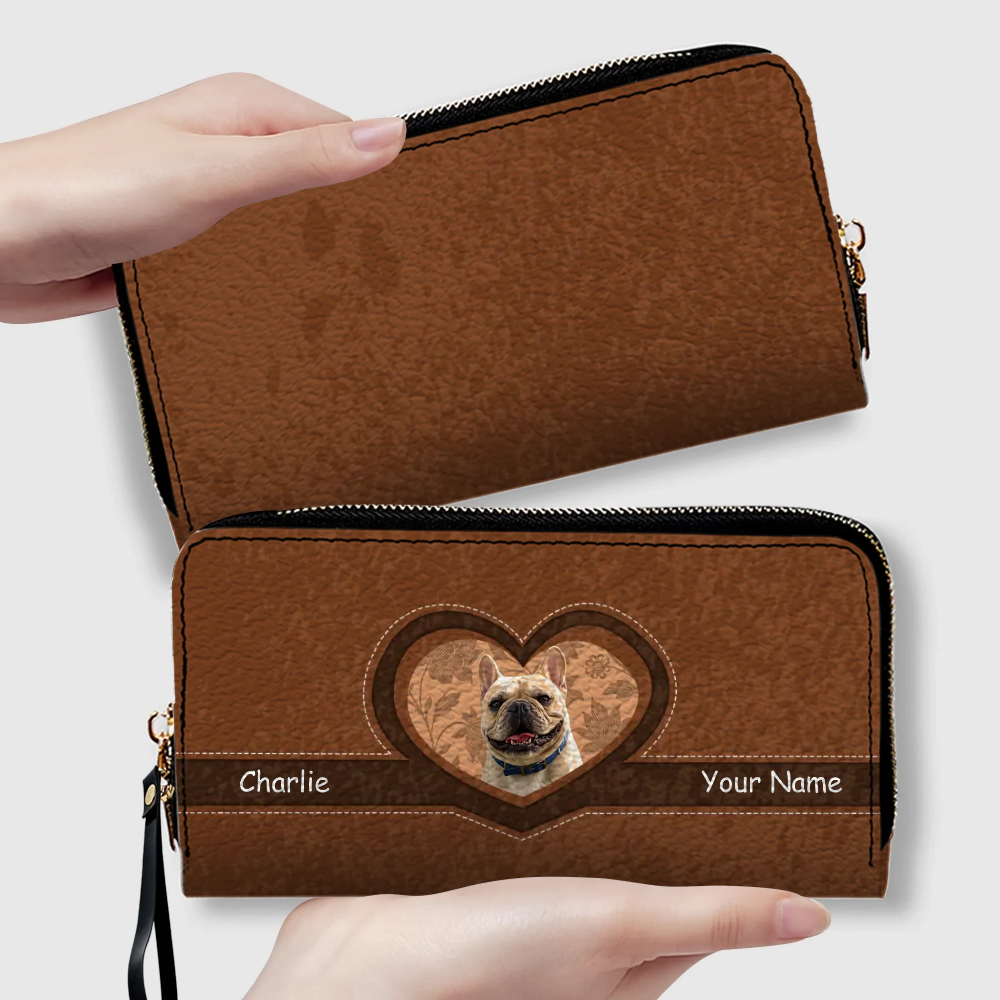 Personalized French Bulldog Vintage Heart  Leather Wallet – Gift For Dog Lovers