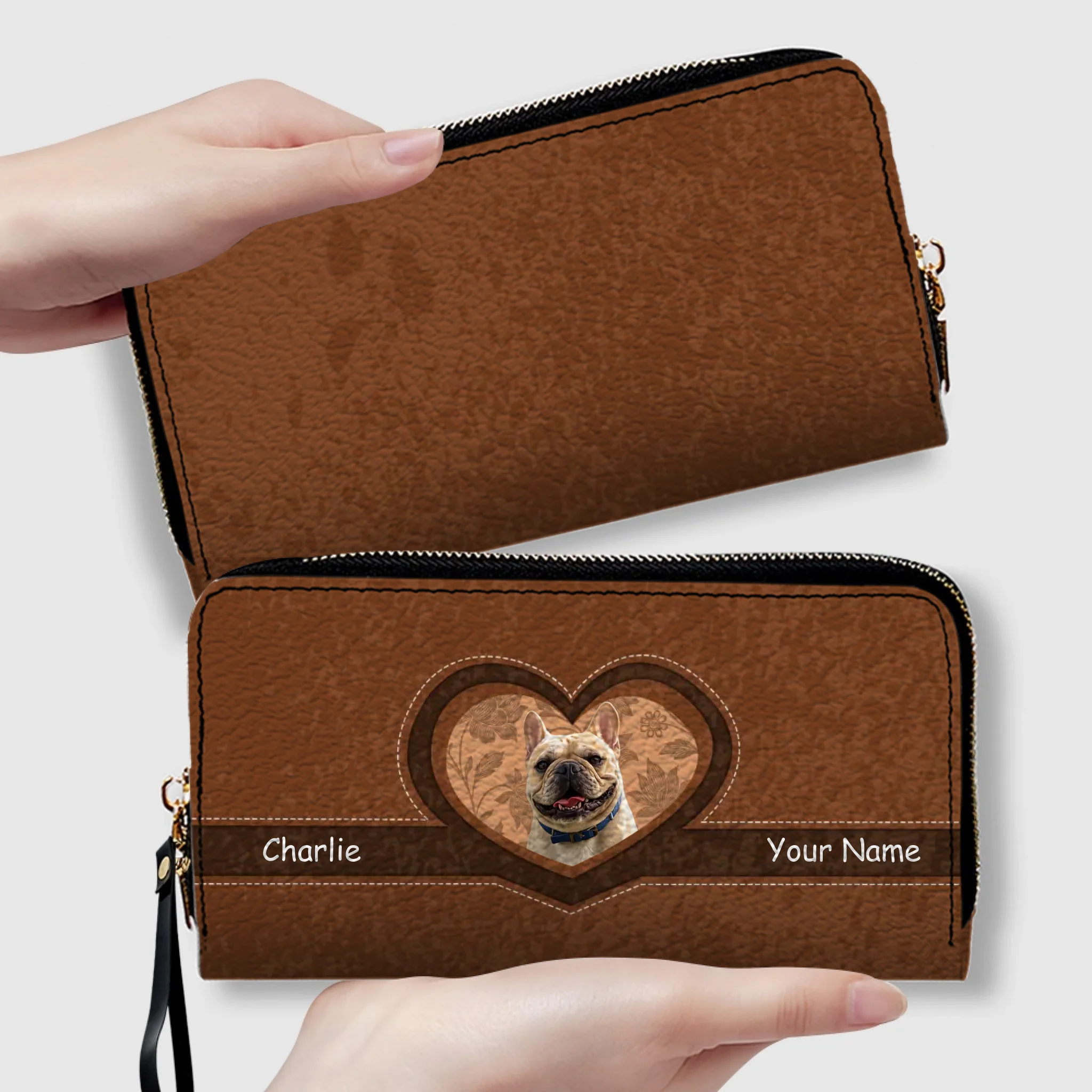 Personalized French Bulldog Vintage Heart  Leather Wallet – Gift For Dog Lovers