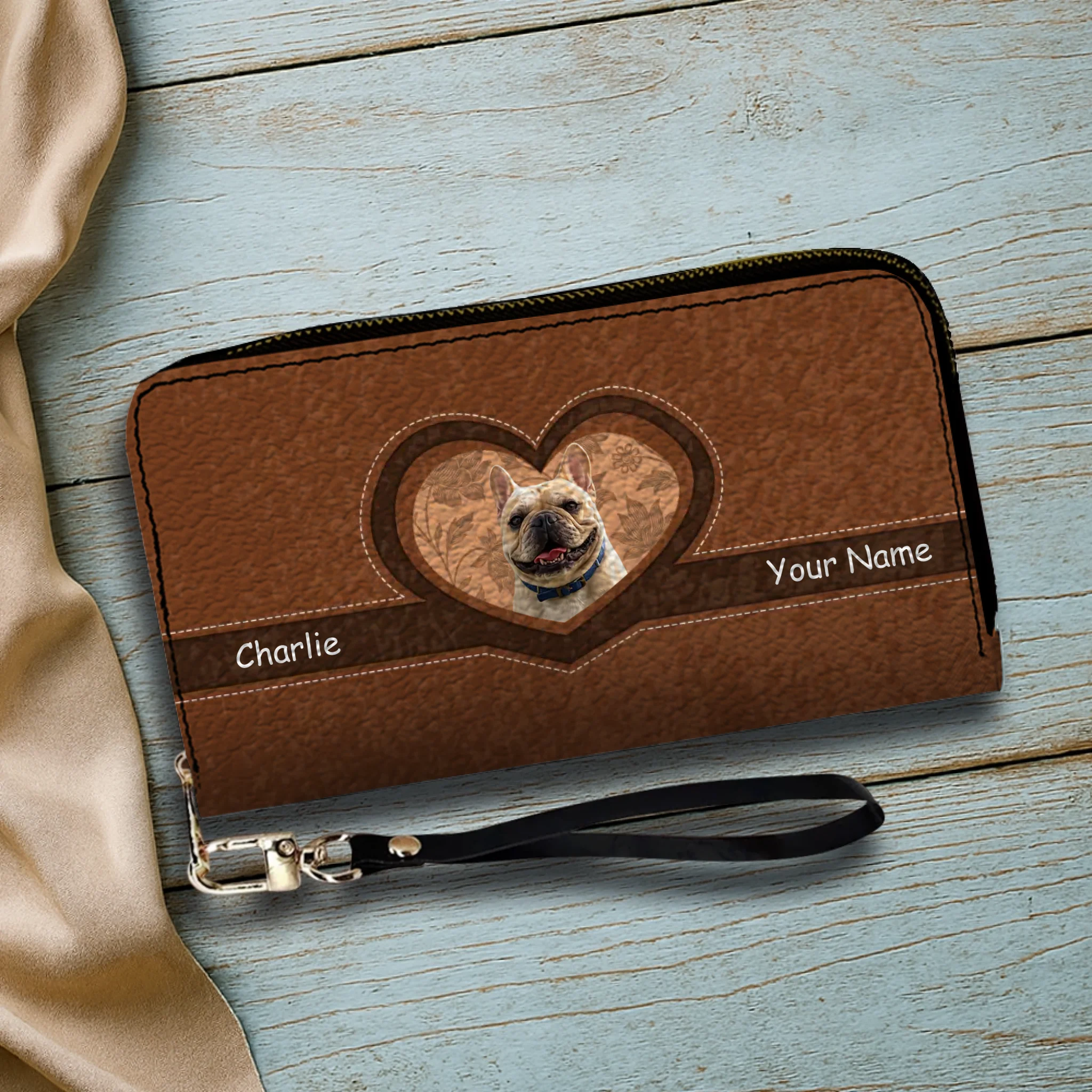 Personalized French Bulldog Vintage Heart  Leather Wallet – Gift For Dog Lovers