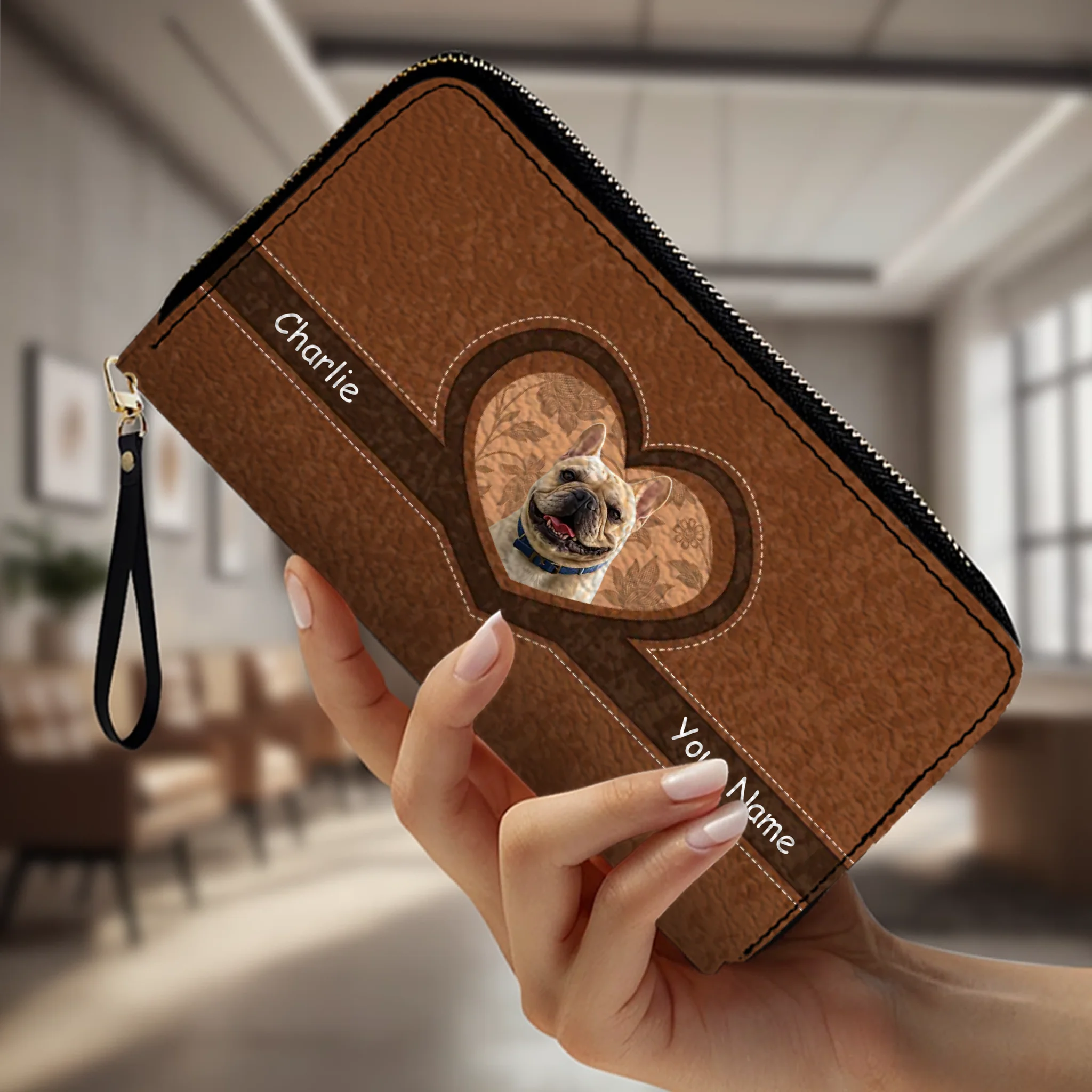 Personalized French Bulldog Vintage Heart  Leather Wallet – Gift For Dog Lovers