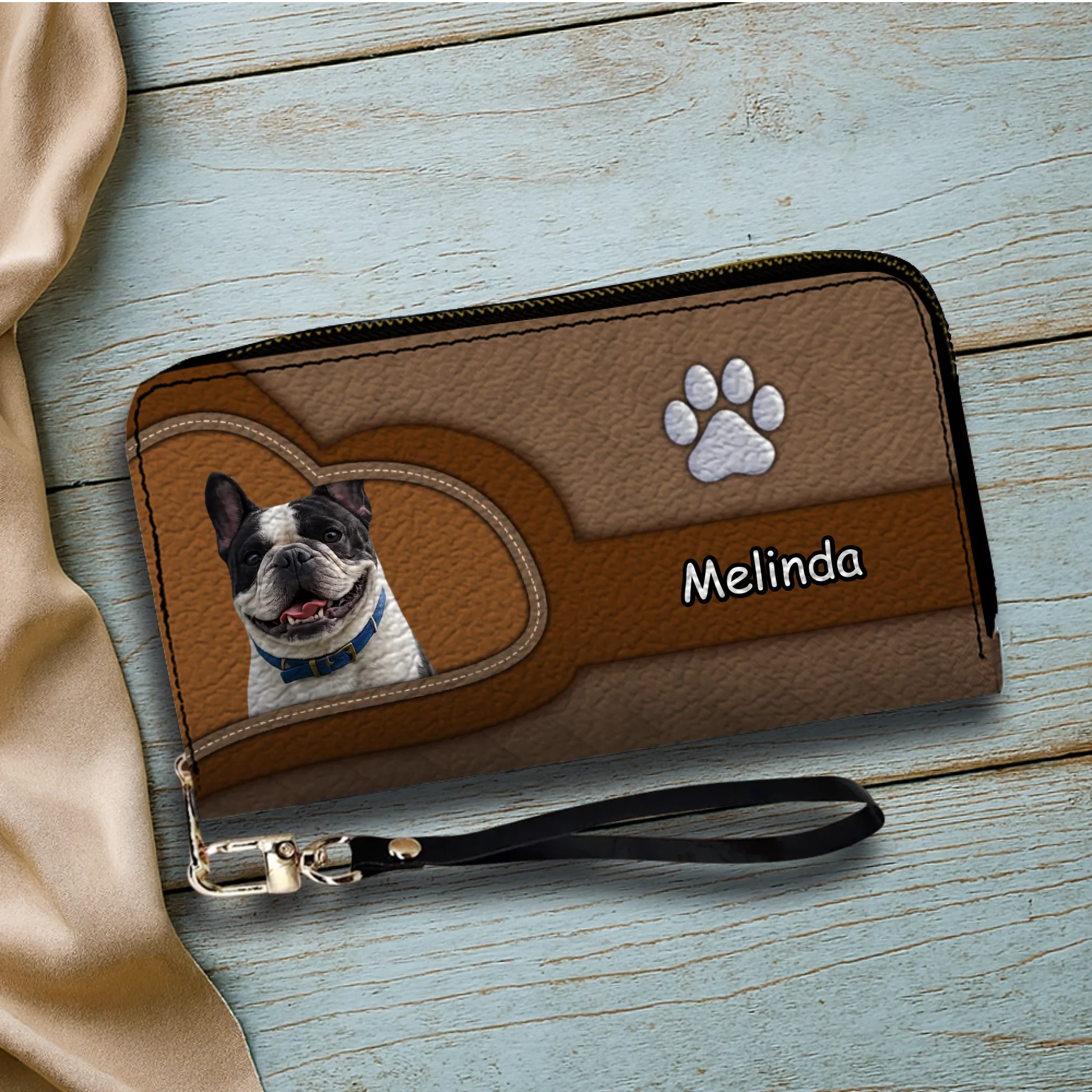 Customized Frenchie Leather Wallet – Paw Brown Heart Gift