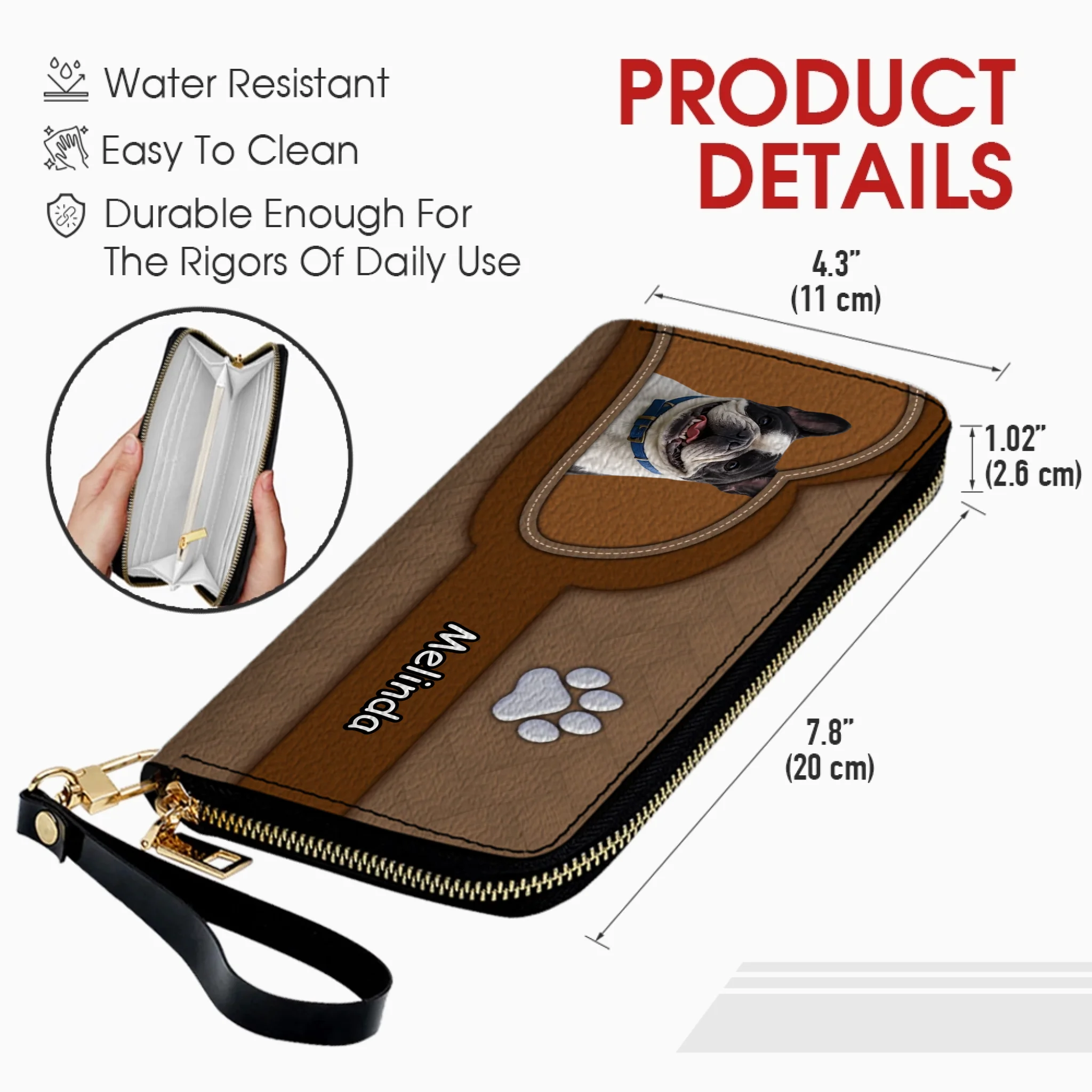 Customized Frenchie Leather Wallet – Paw Brown Heart Gift