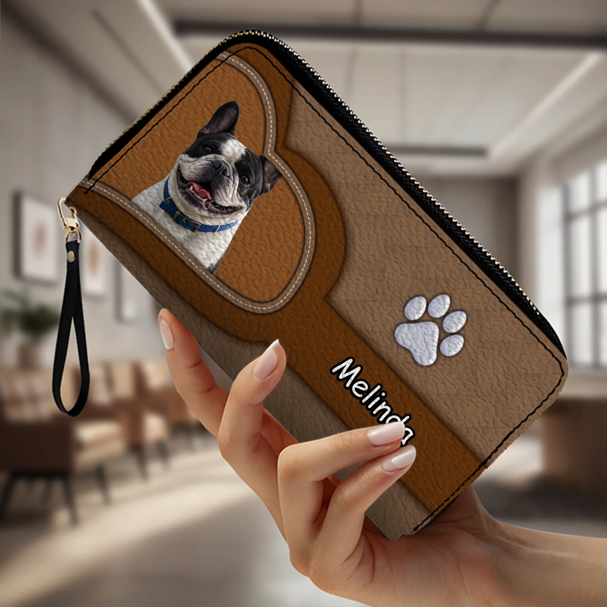 Customized Frenchie Leather Wallet – Paw Brown Heart Gift