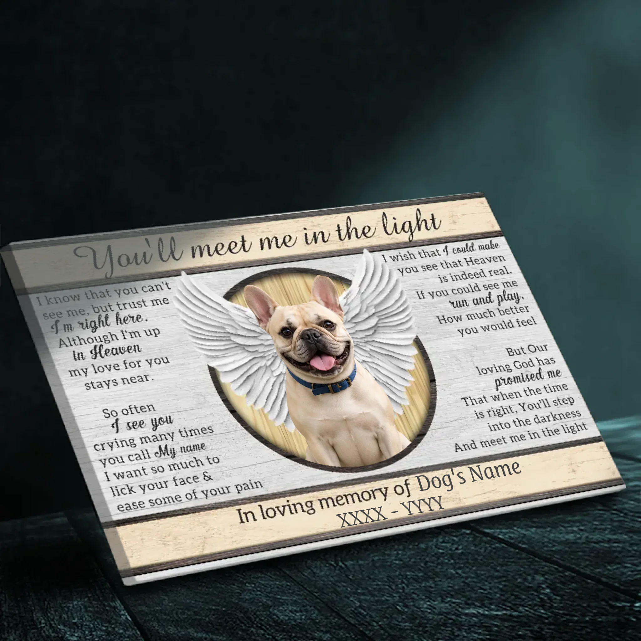 Personalized Frenchie Canvas Wall Art - You'll meet me in the light