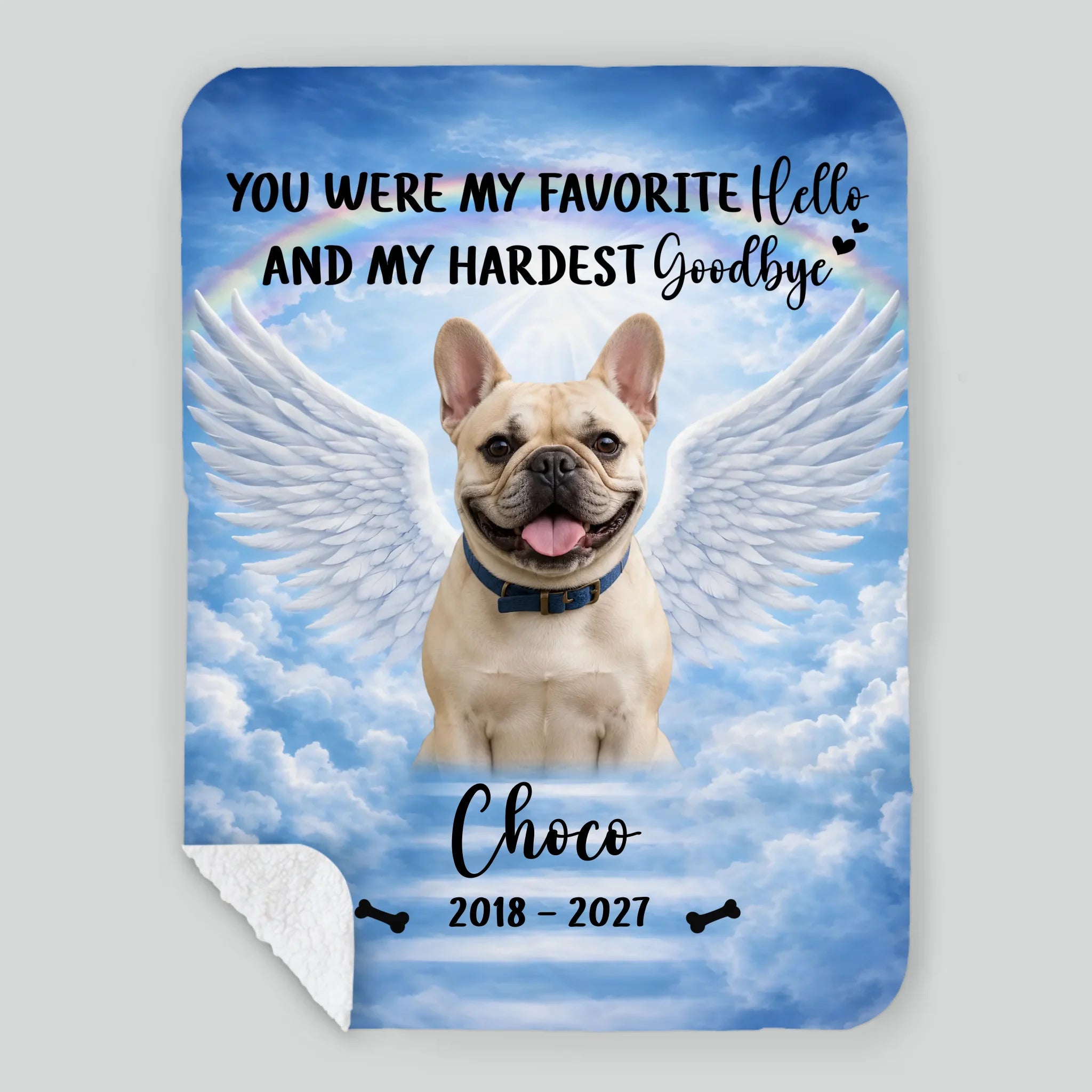 Personalized French Bulldog Dog Memorial Blanket – Custom Photo Angel Wings