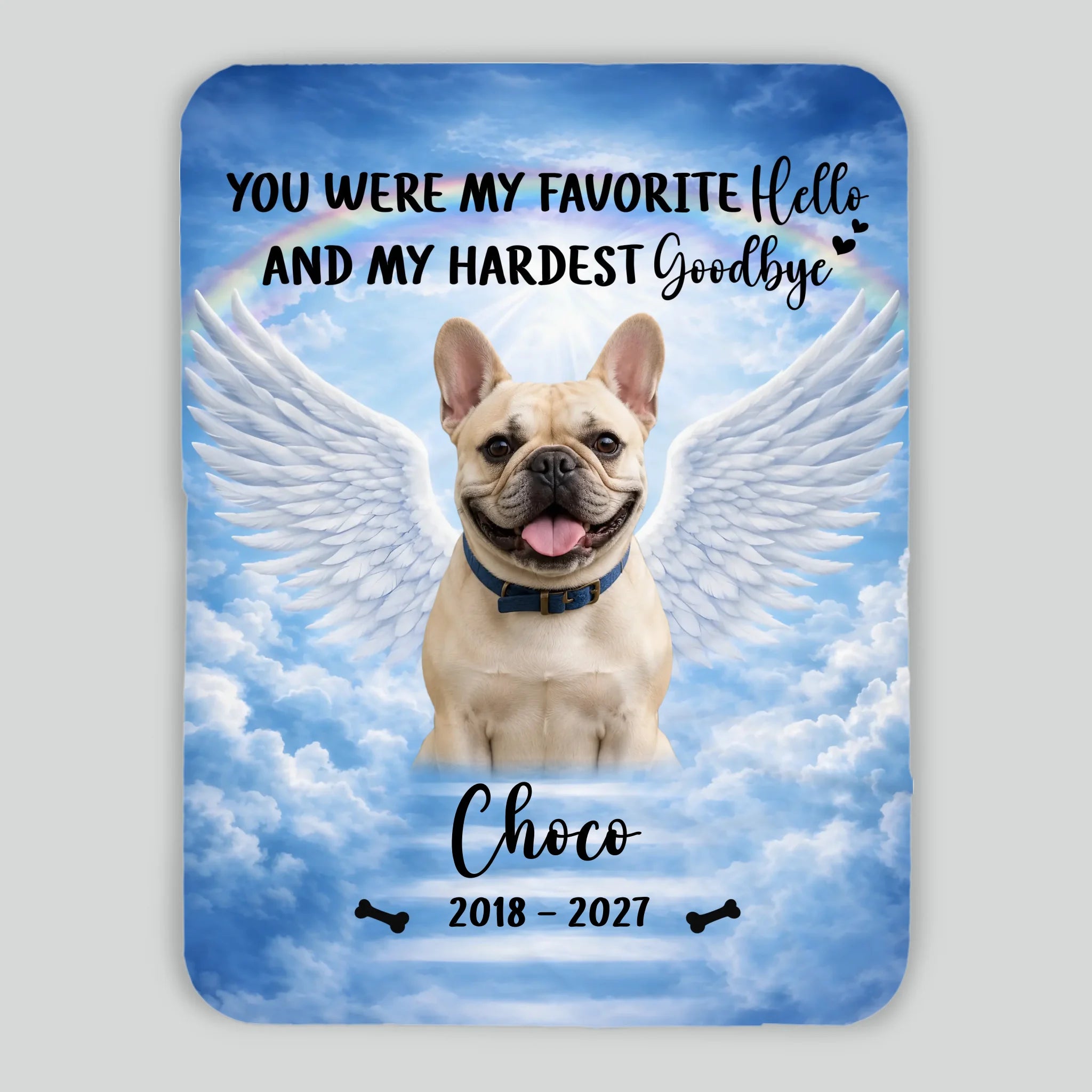 Personalized French Bulldog Dog Memorial Blanket – Custom Photo Angel Wings