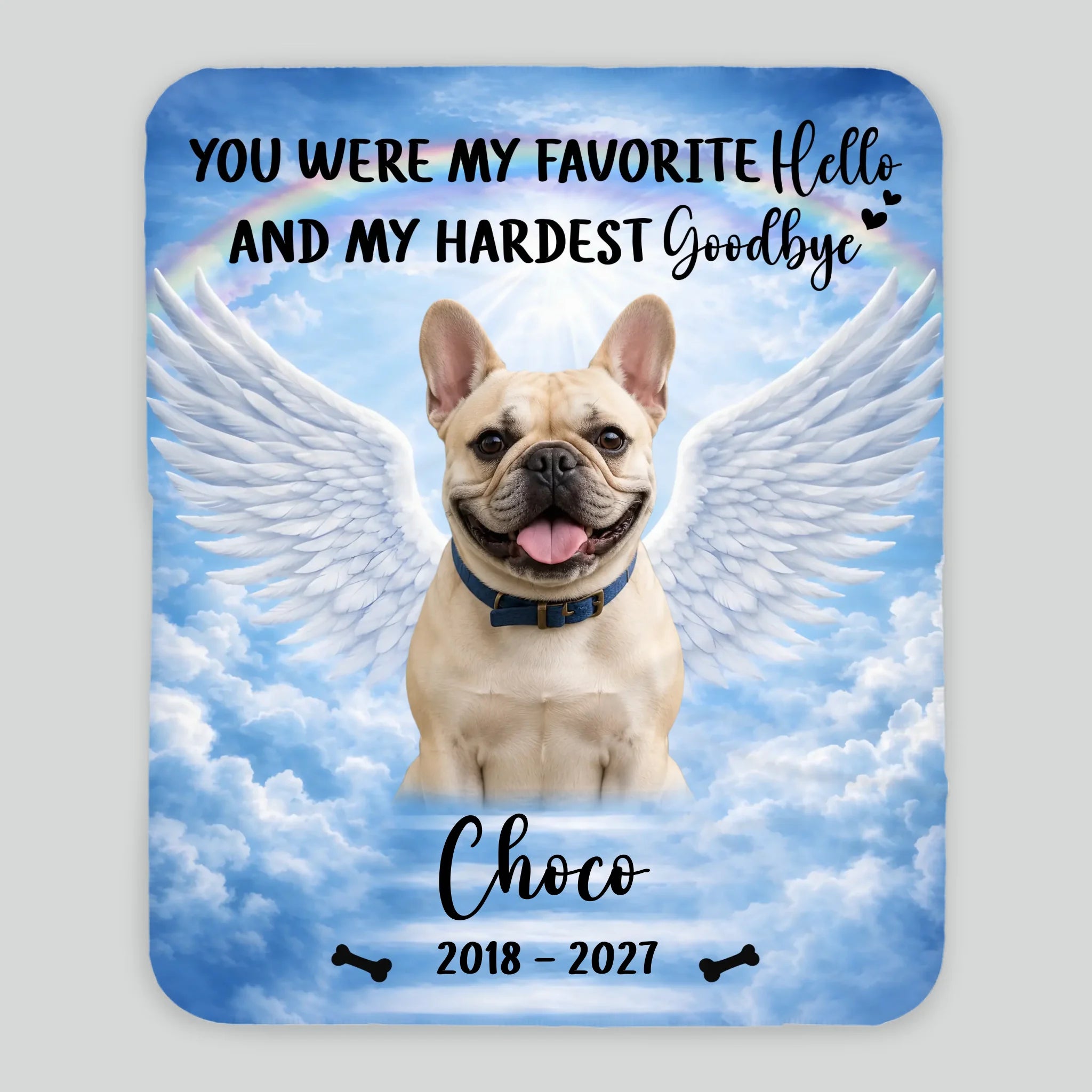 Personalized French Bulldog Dog Memorial Blanket – Custom Photo Angel Wings