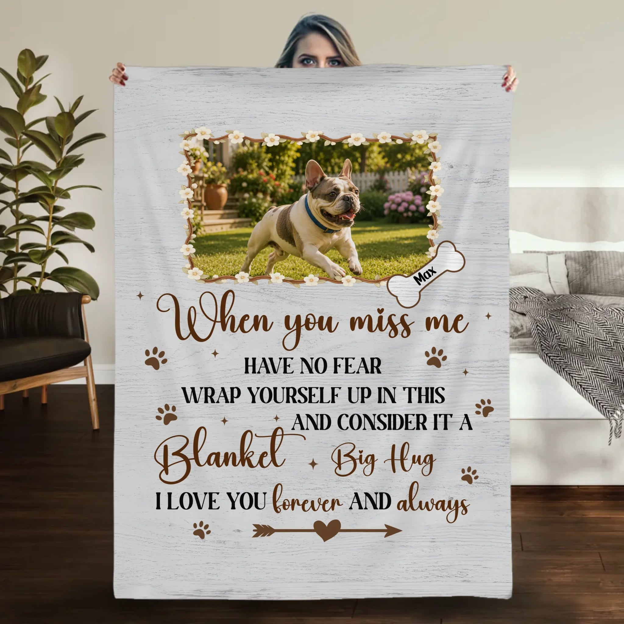 Customized Frenchie Blanket – When You Miss Me, Have No Fear