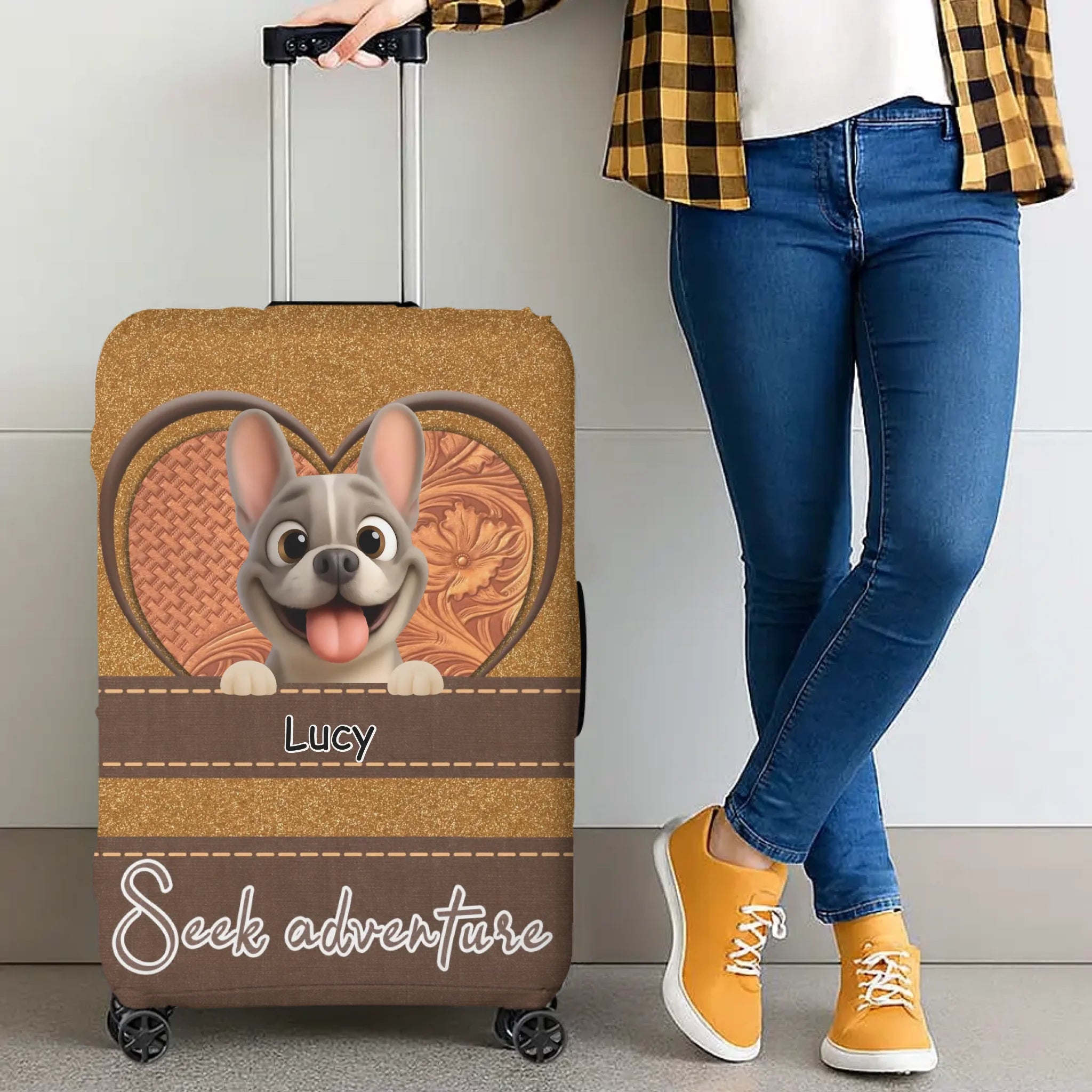 Personalized French Bulldog Luggage Cover – Seek Adventure With Custom Names